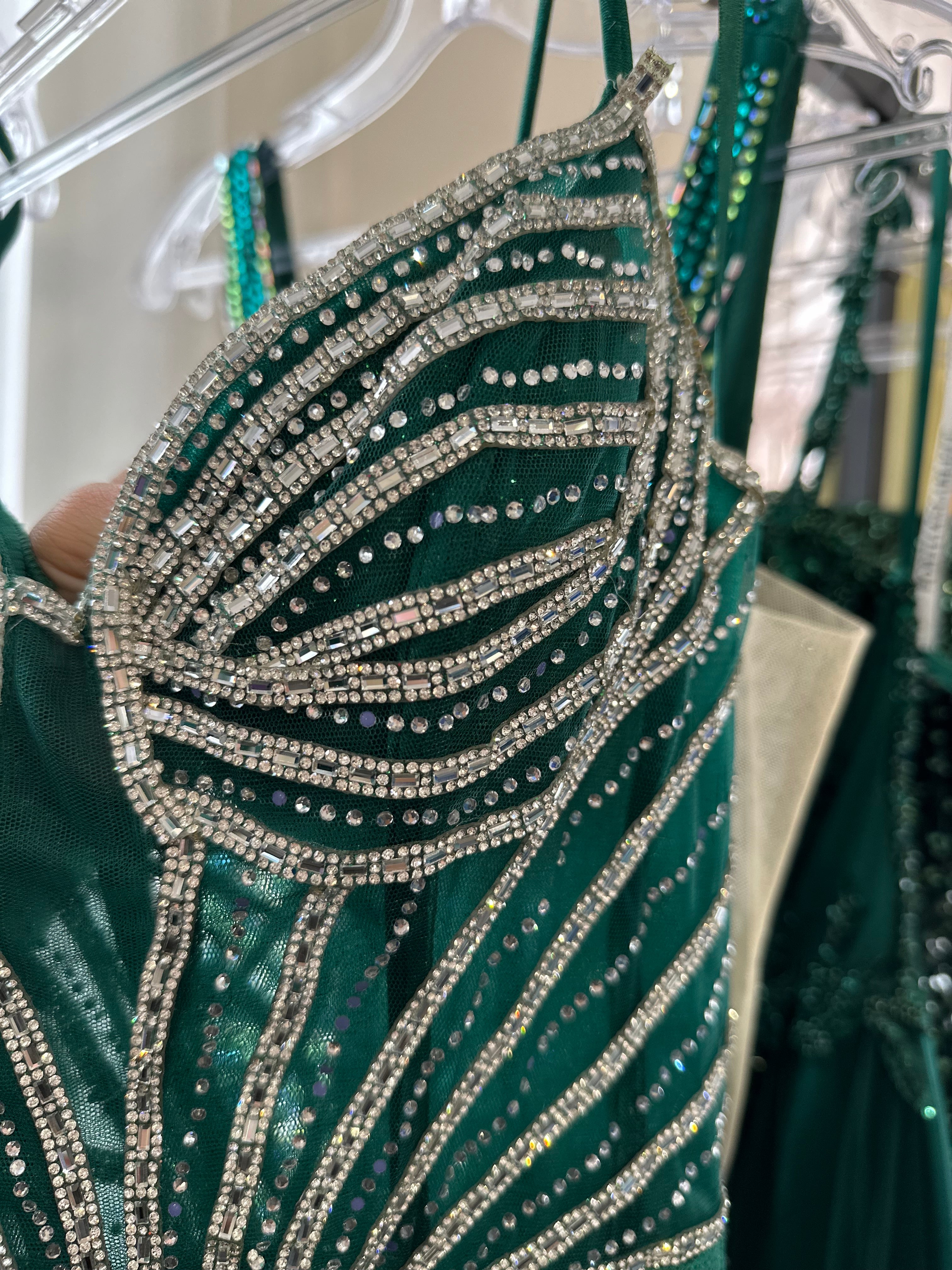 EMERALD SOFT SATIN FITTED DRESS WITH CRYSTAL EMBELLISHED DETAILS-CC8868 (SHOWROOM SALE)