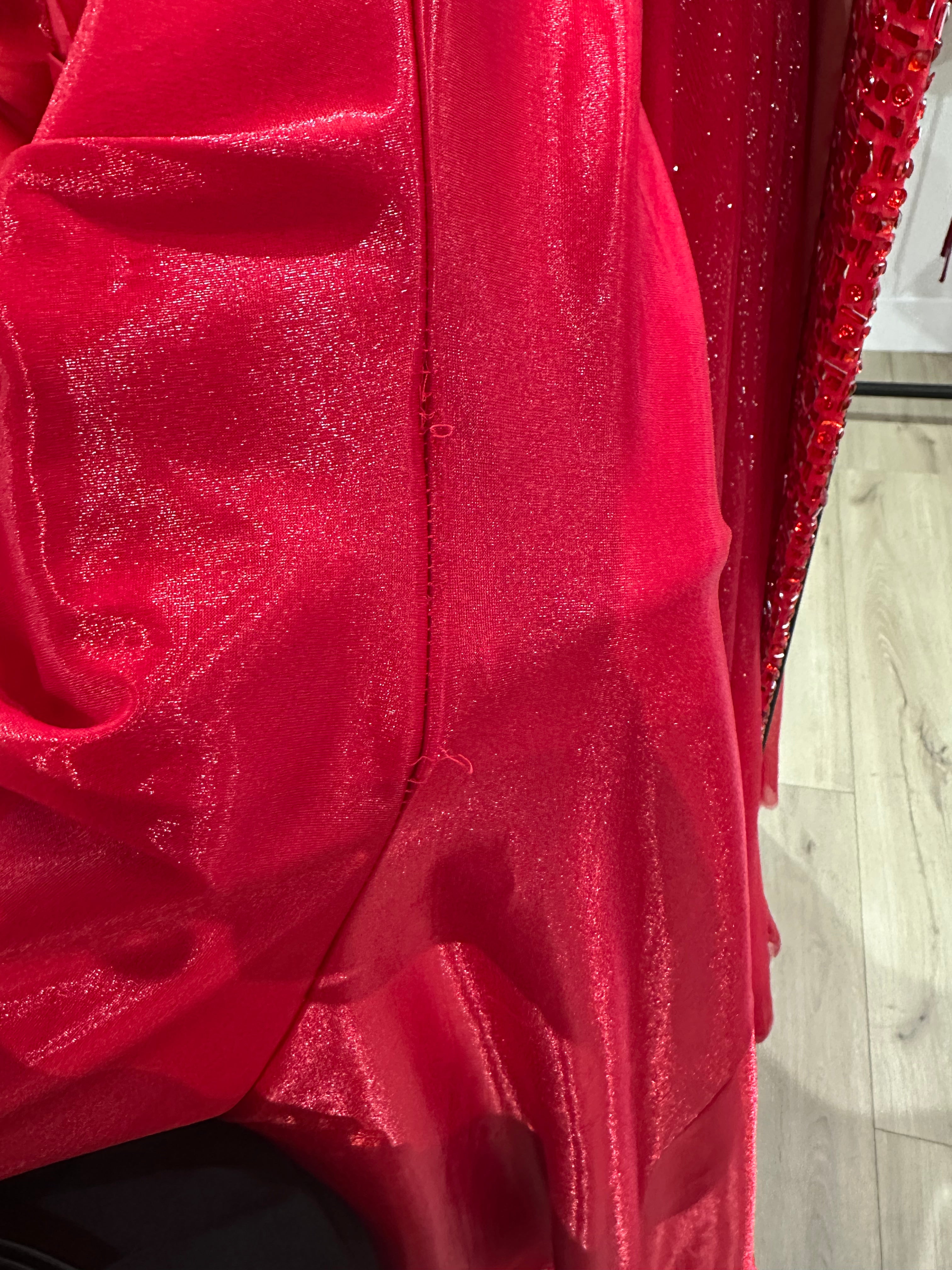 RED STRAPLESS STRETCH TAFFETA FITTED GOWN- CM369 (SHOWROOM SALE)