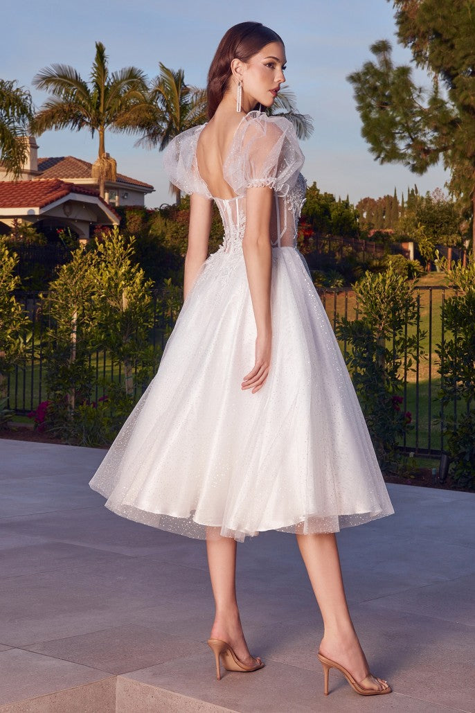 TEA LENGTH GLITTER TULLE GOWN - CD0187W