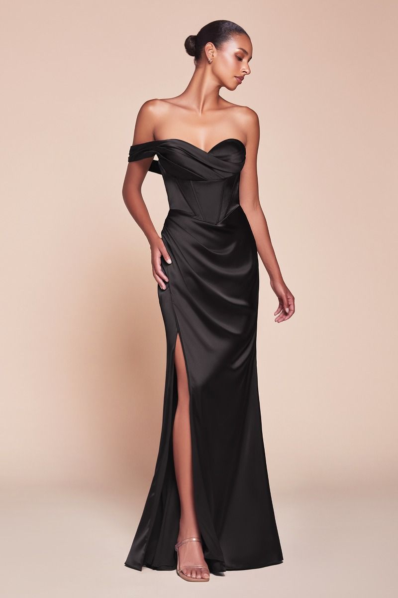ONE SHOULDER SATIN CORSET GOWN - 7448