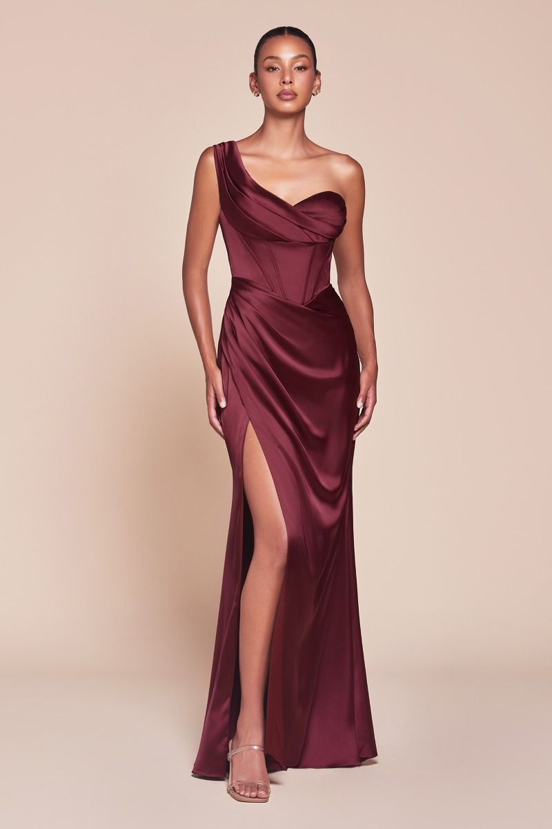 ONE SHOULDER SATIN CORSET GOWN - 7448