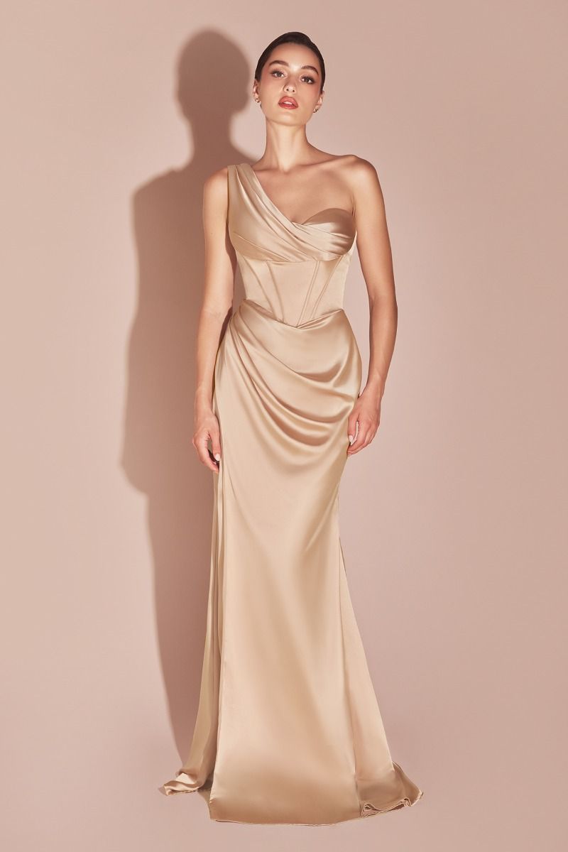 ONE SHOULDER SATIN CORSET GOWN - 7448