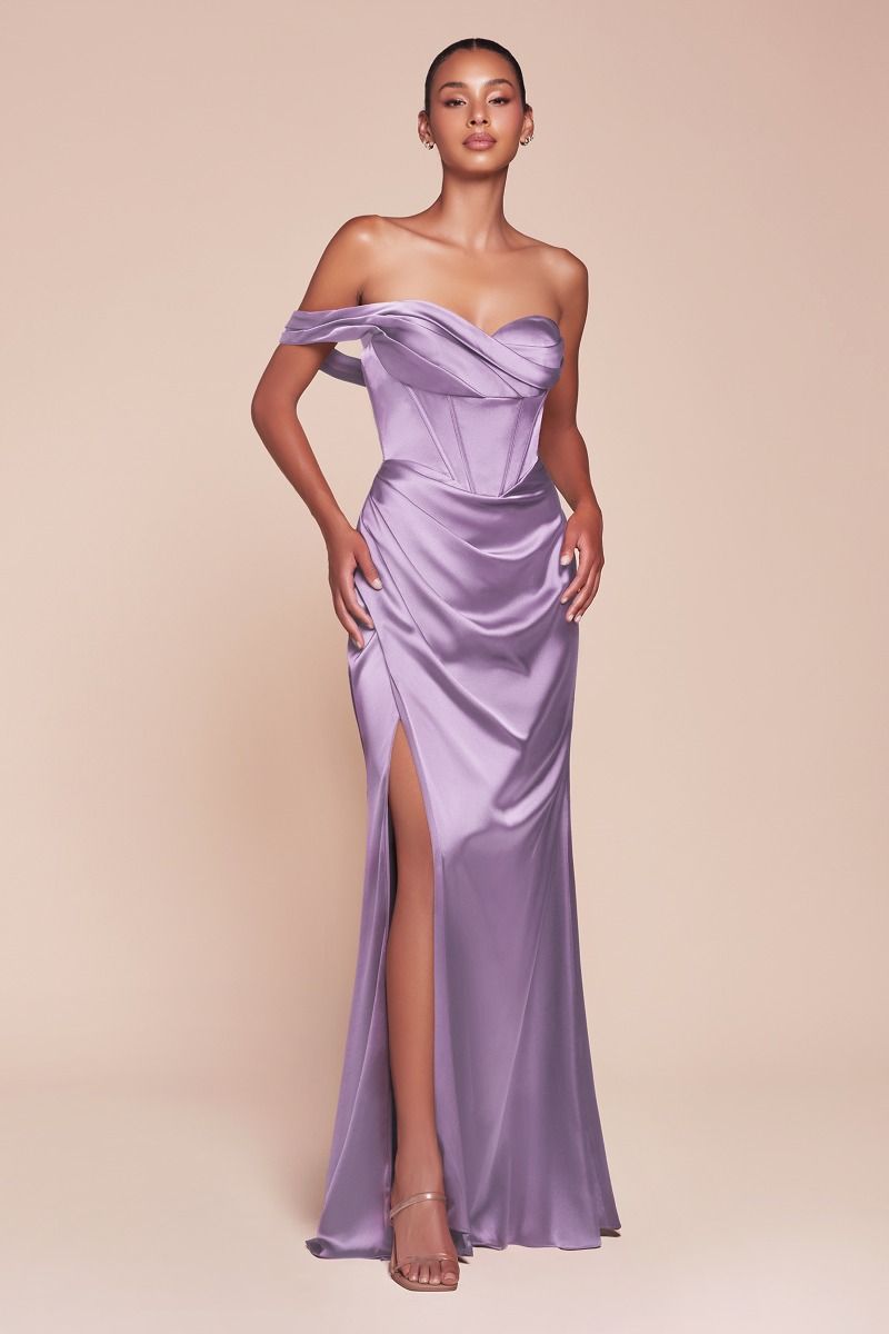 ONE SHOULDER SATIN CORSET GOWN - 7448
