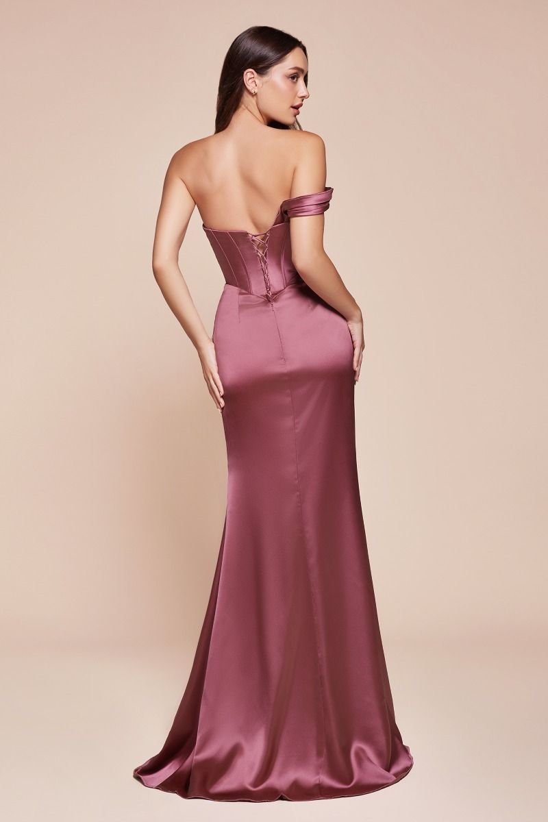 ONE SHOULDER SATIN CORSET GOWN - 7448