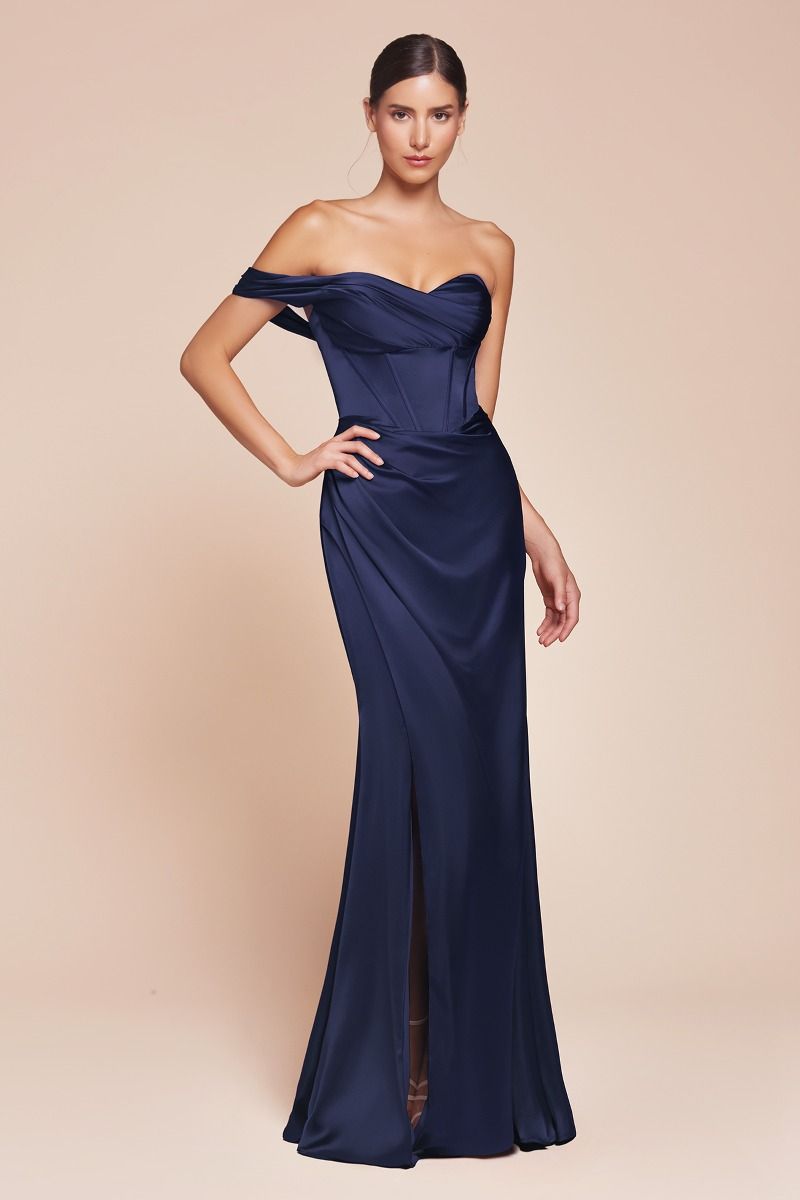 ONE SHOULDER SATIN CORSET GOWN - 7448