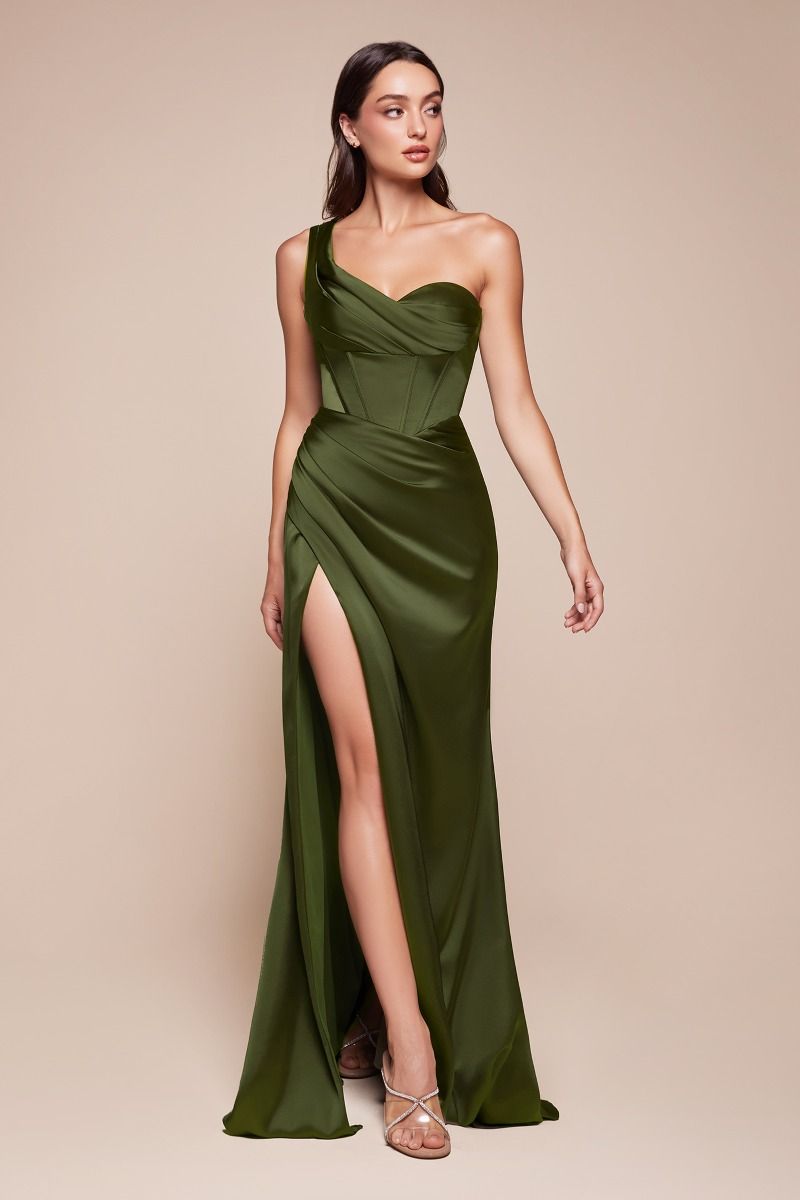 ONE SHOULDER SATIN CORSET GOWN - 7448
