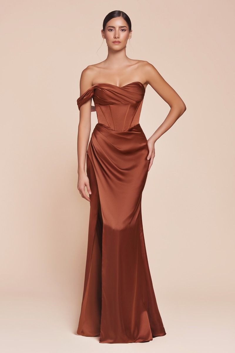 ONE SHOULDER SATIN CORSET GOWN - 7448