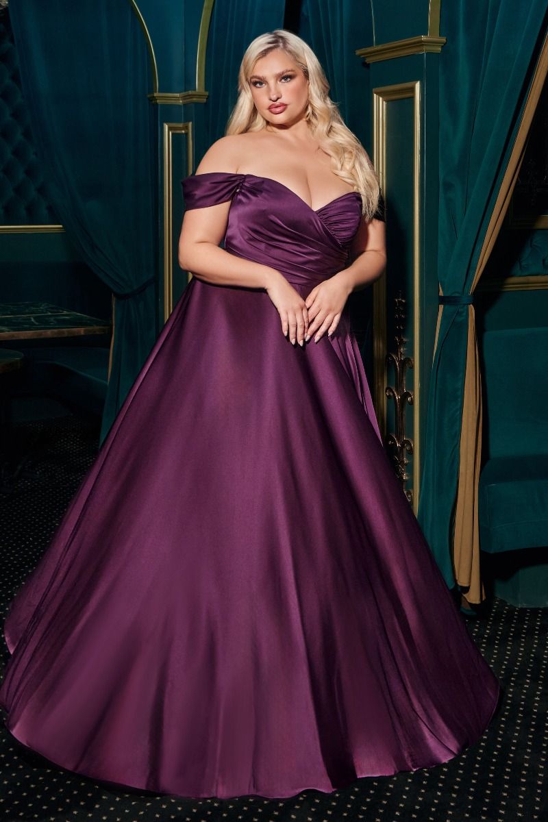 SATIN A-LINE OFF THE SHOULDER DRESS -7493C