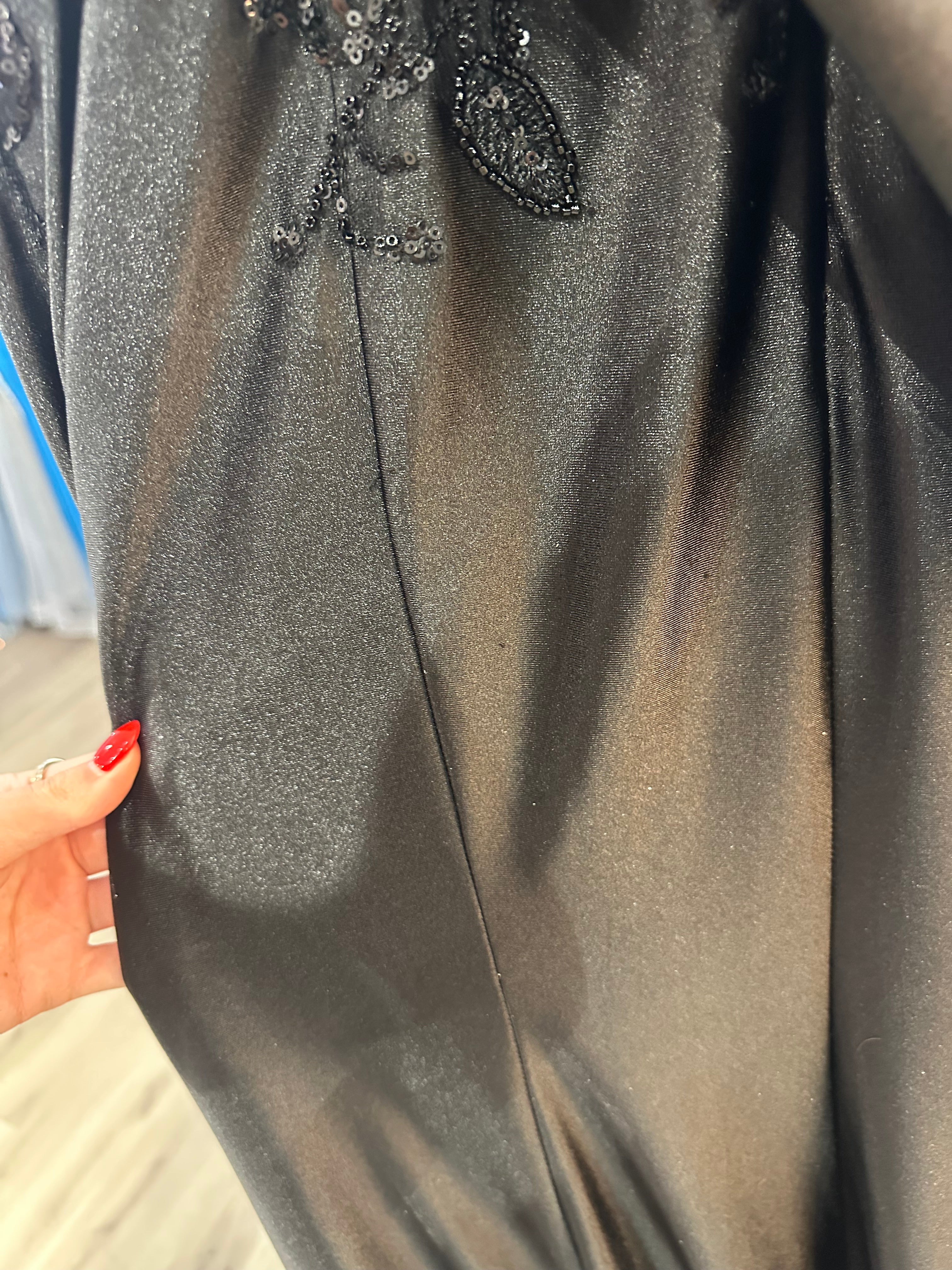 BLACK OFF THE SHOULDER SATIN & LACE GOWN- CDS507 (SHOWROOM SALE)