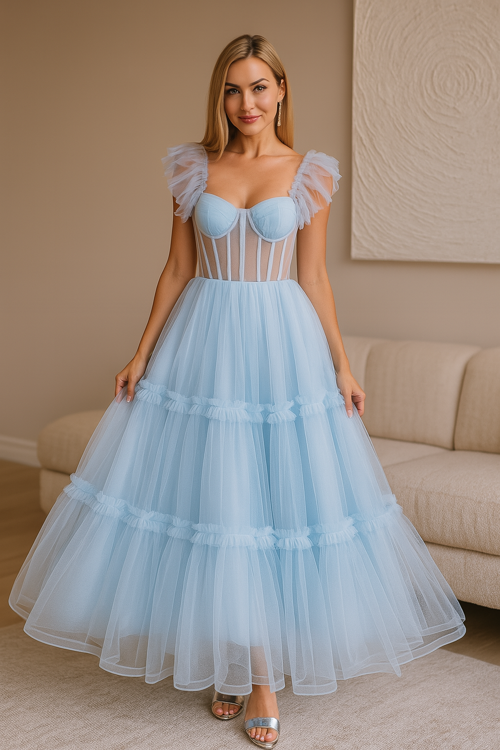 LIGHT BLUE TULLE CORSET DRESS (RENTAL)