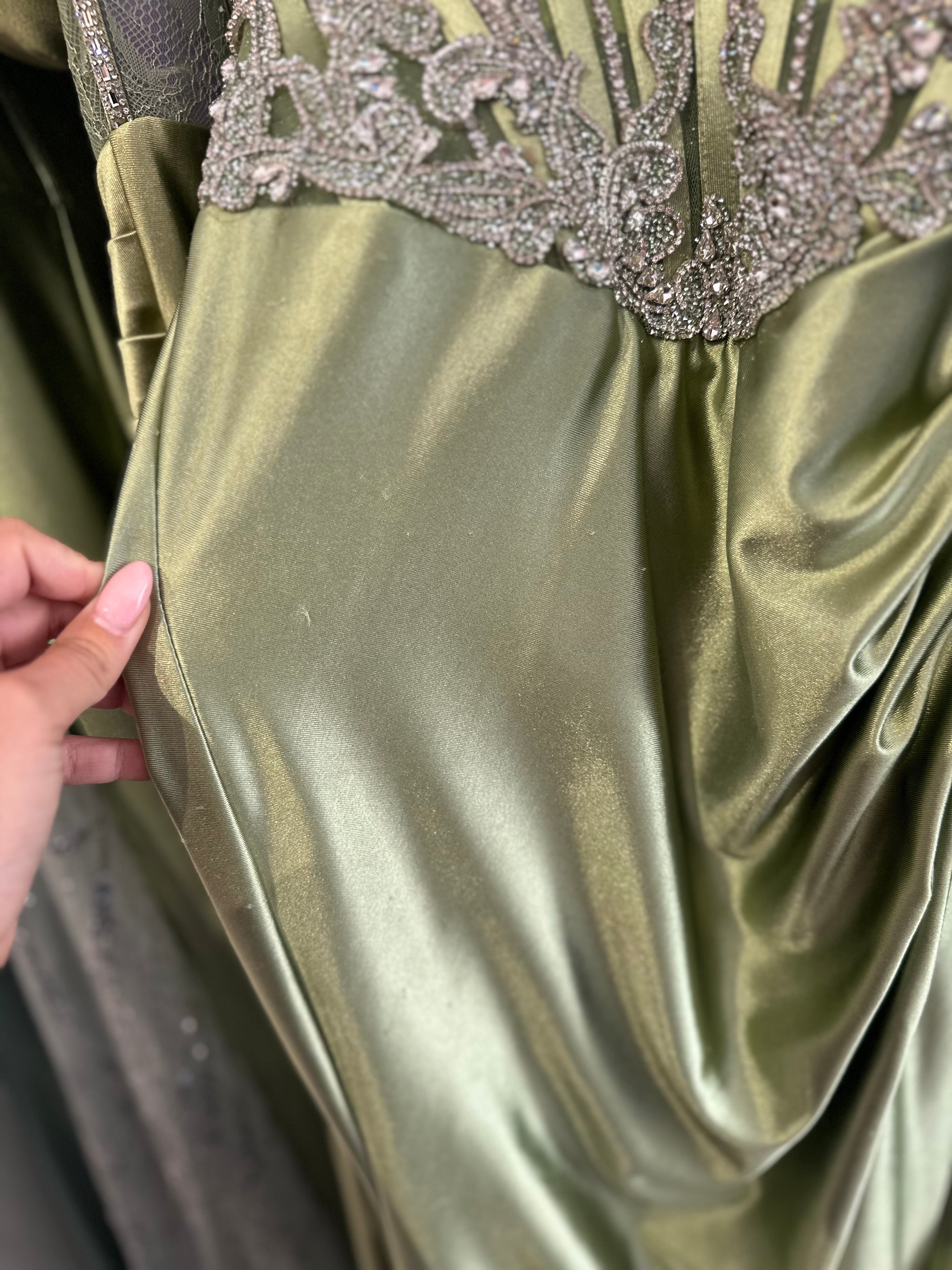 GREENERY CRYSTAL STRAPLESS FITTED SATIN DRESS- CD736 (SHOWROOM SALE)