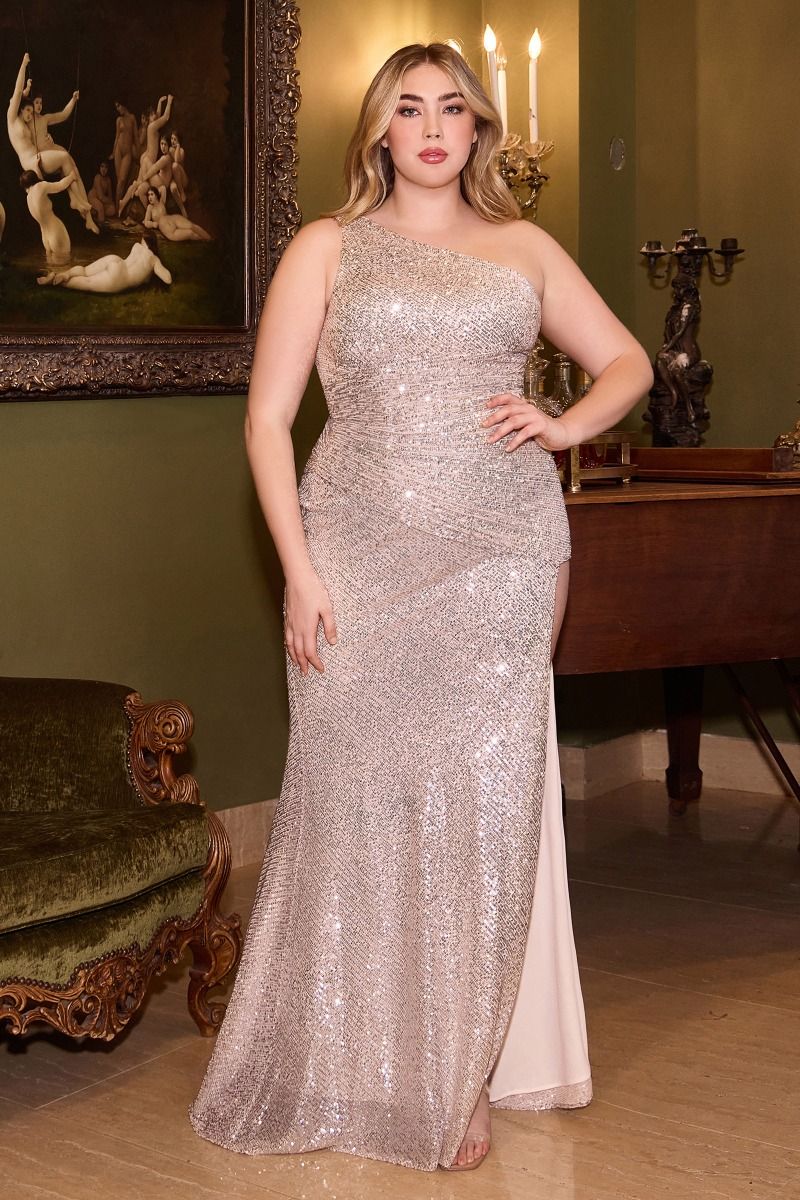 FITTED ONE SHOULDER SEQUIN GOWN-CH077C CURVE