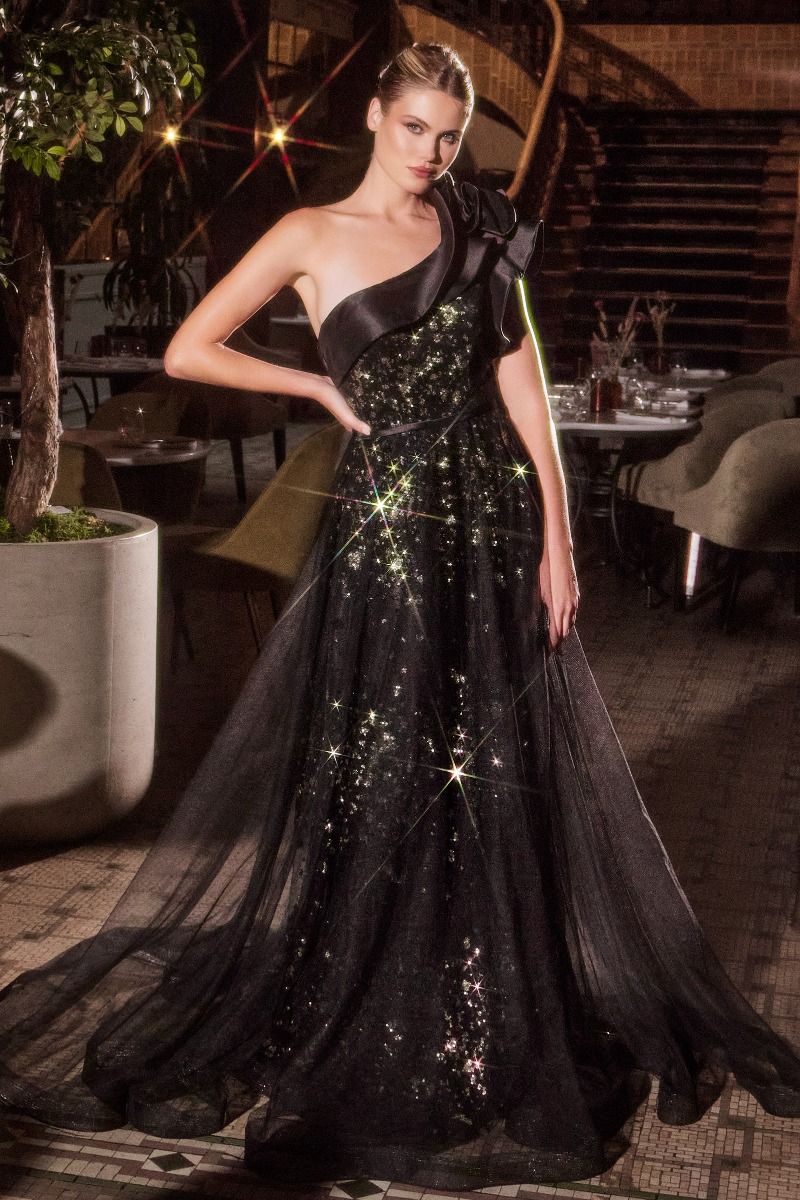 ONE SHOULDER BLACK BALL GOWN- CB157