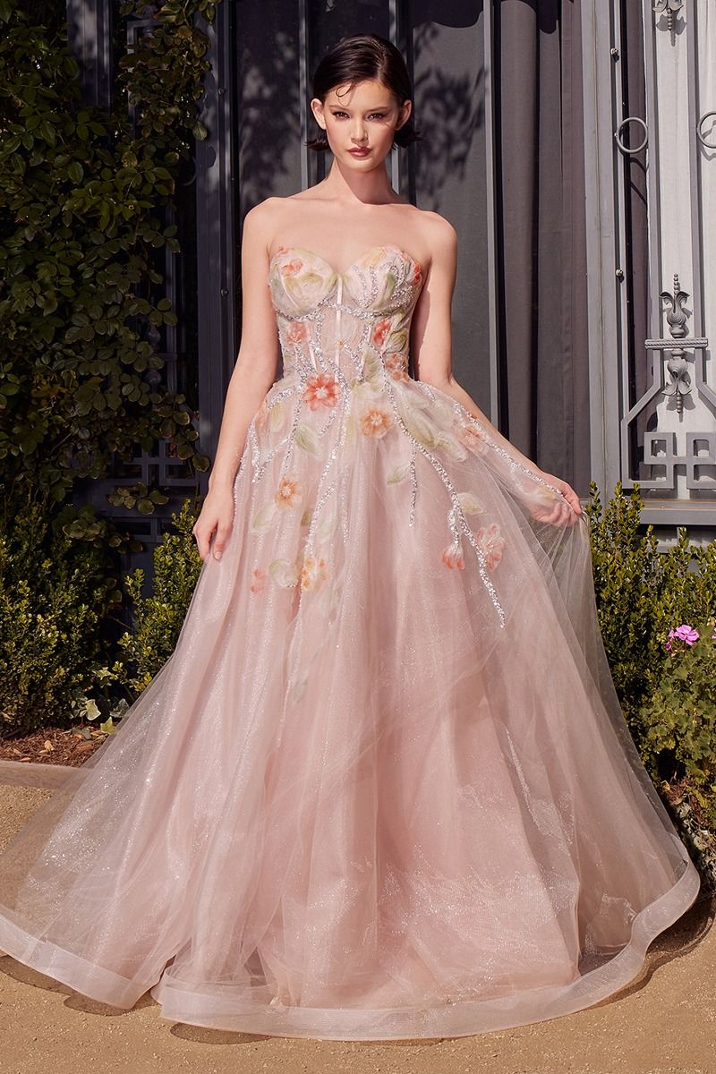 WATERCOLOR FLORAL A-LINE GOWN- A1383