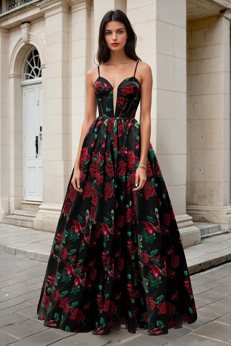 ROSE PRINT ORGANZA GOWN- A1465