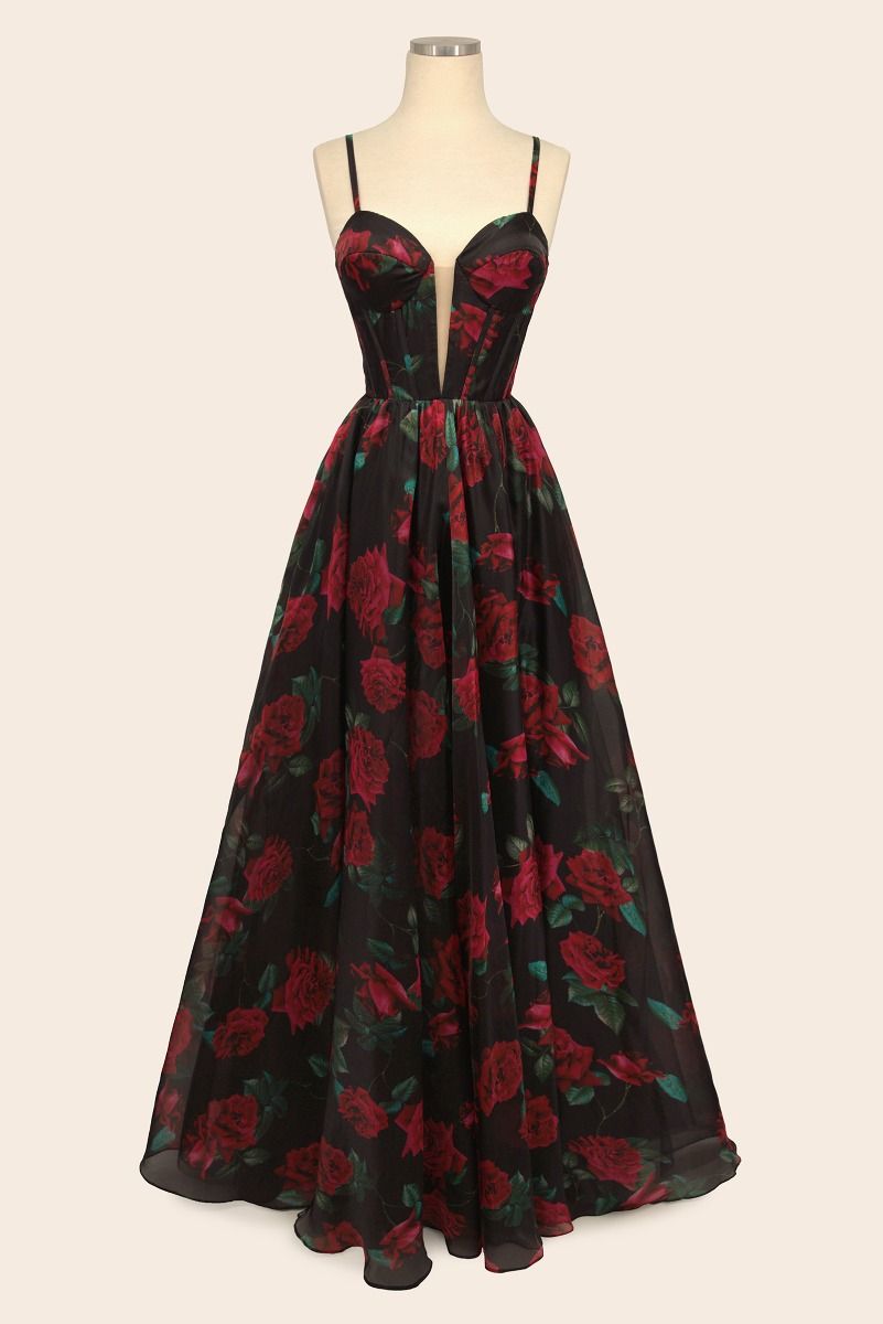 ROSE PRINT ORGANZA GOWN- A1465