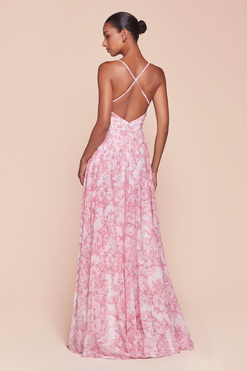 A-LINE SOFT SATIN PRINT DRESS- 7444