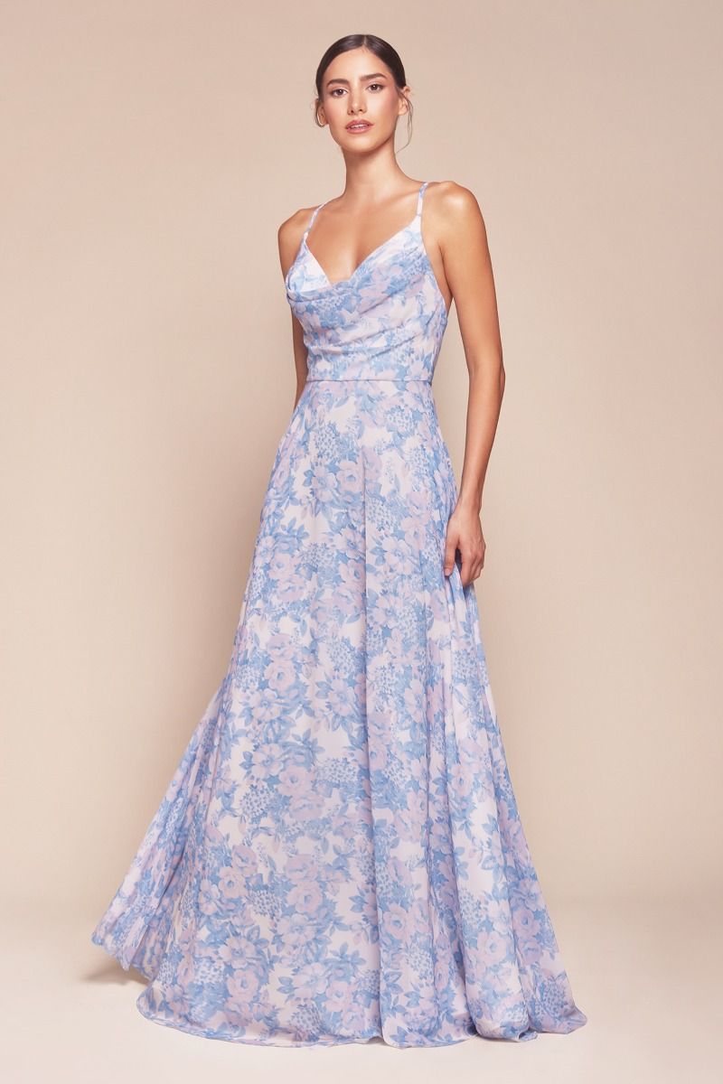 A-LINE SOFT SATIN PRINT DRESS- 7444