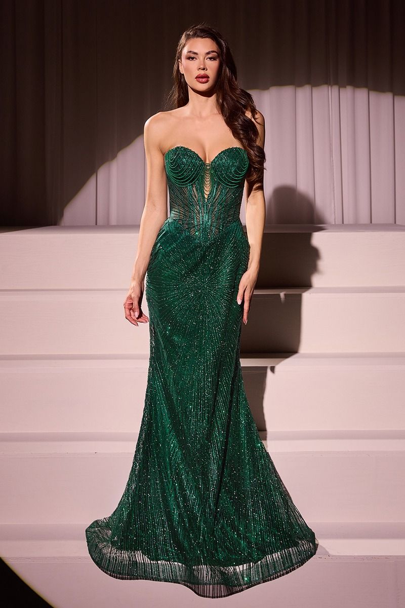 STRAPLESS GLITTER EMBELLISHED GOWN- J871