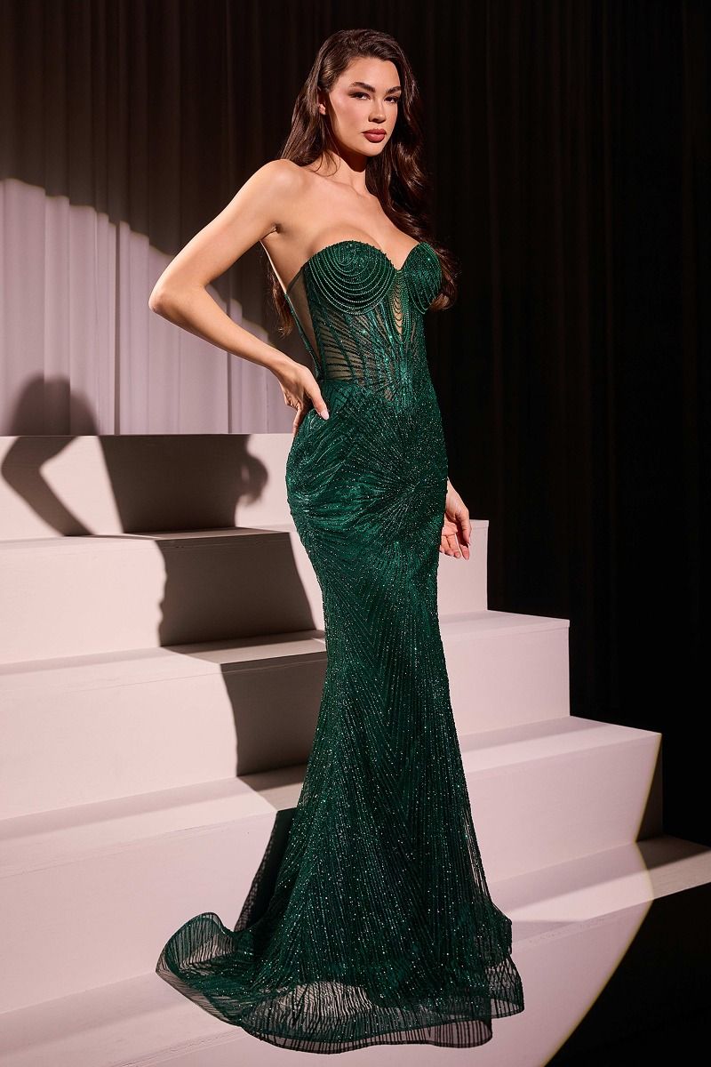 STRAPLESS GLITTER EMBELLISHED GOWN- J871