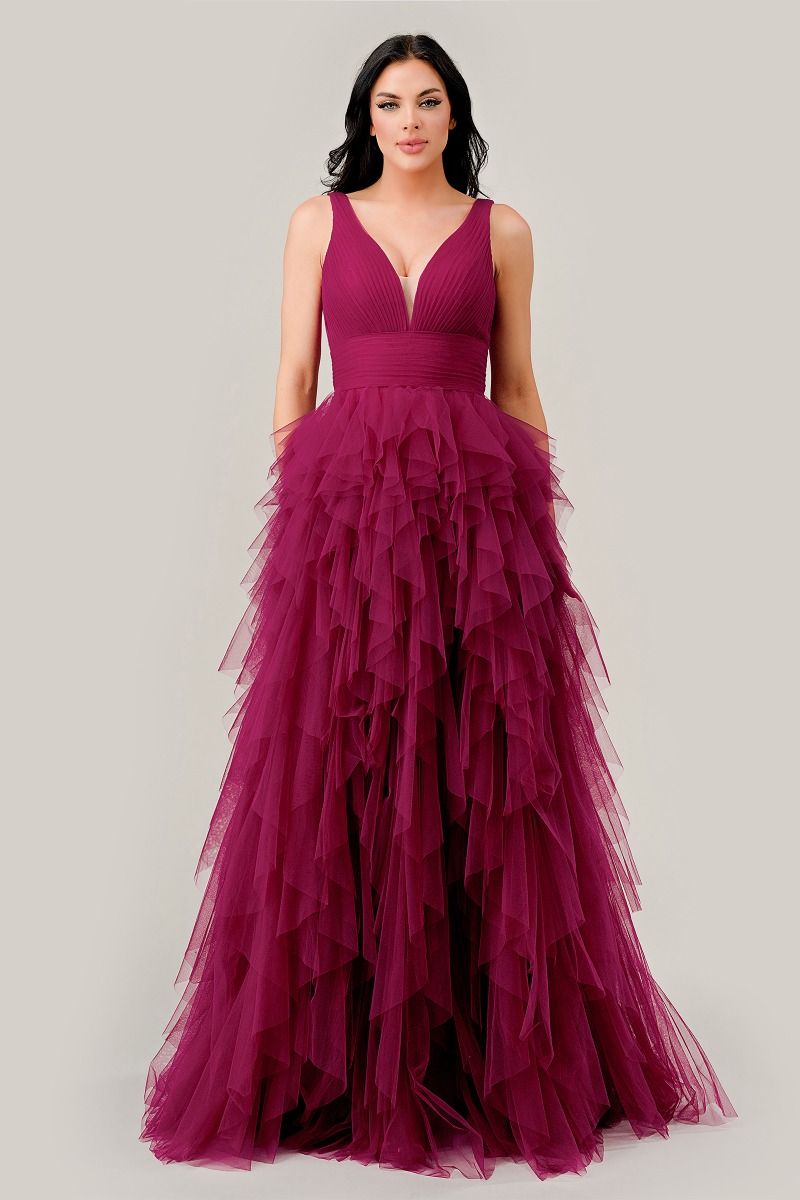SANGRIA LAYERED TIERED TULLE A-LINE DRESS- CD347 (SHOWROOM SALE)