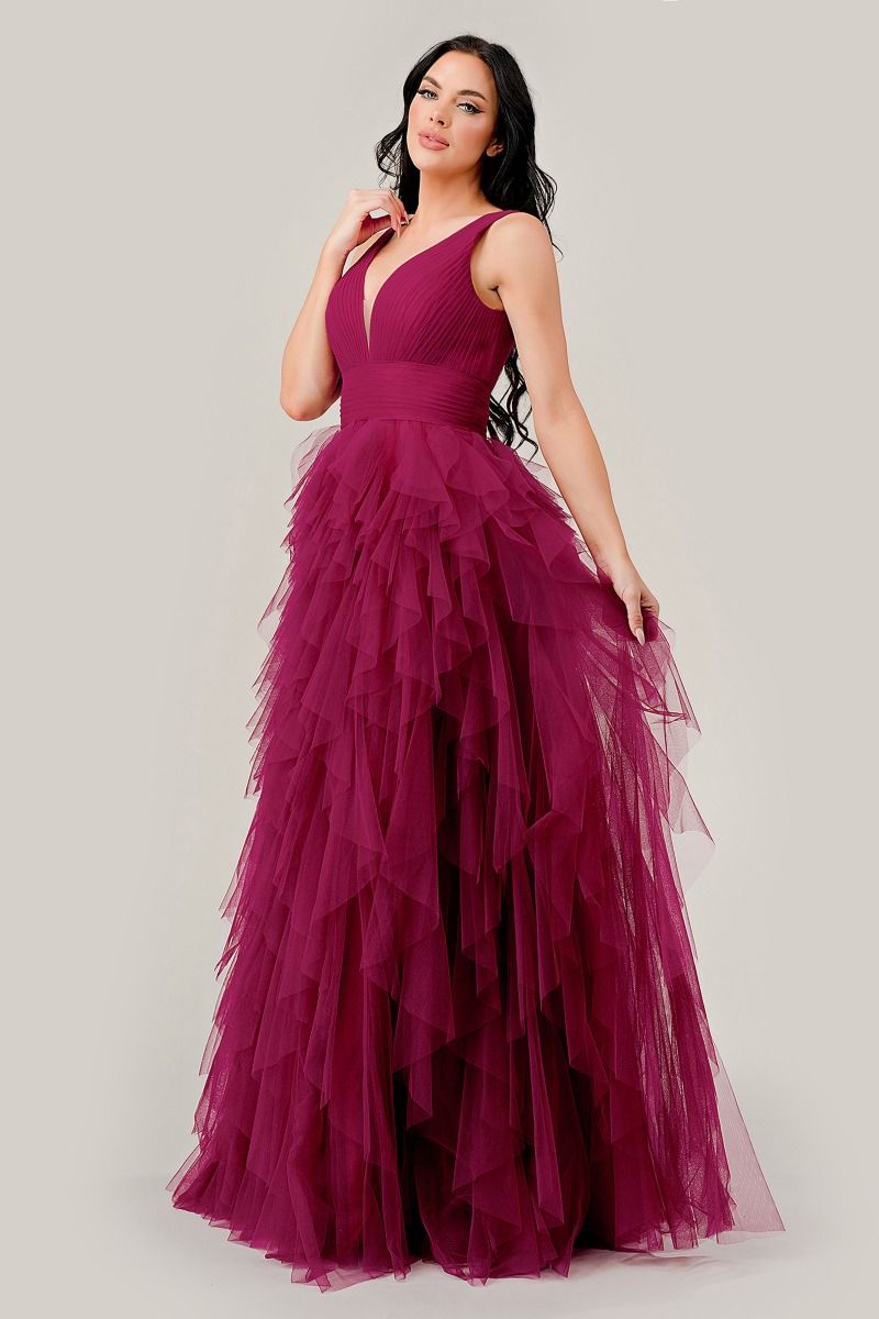 SANGRIA LAYERED TIERED TULLE A-LINE DRESS- CD347 (SHOWROOM SALE)