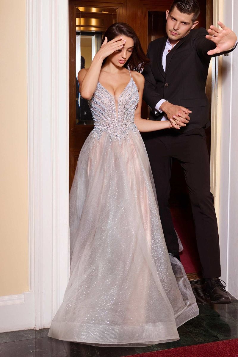 PEARL EMBELLISHED A-LINE GOWN- CC2531 (RENTAL)