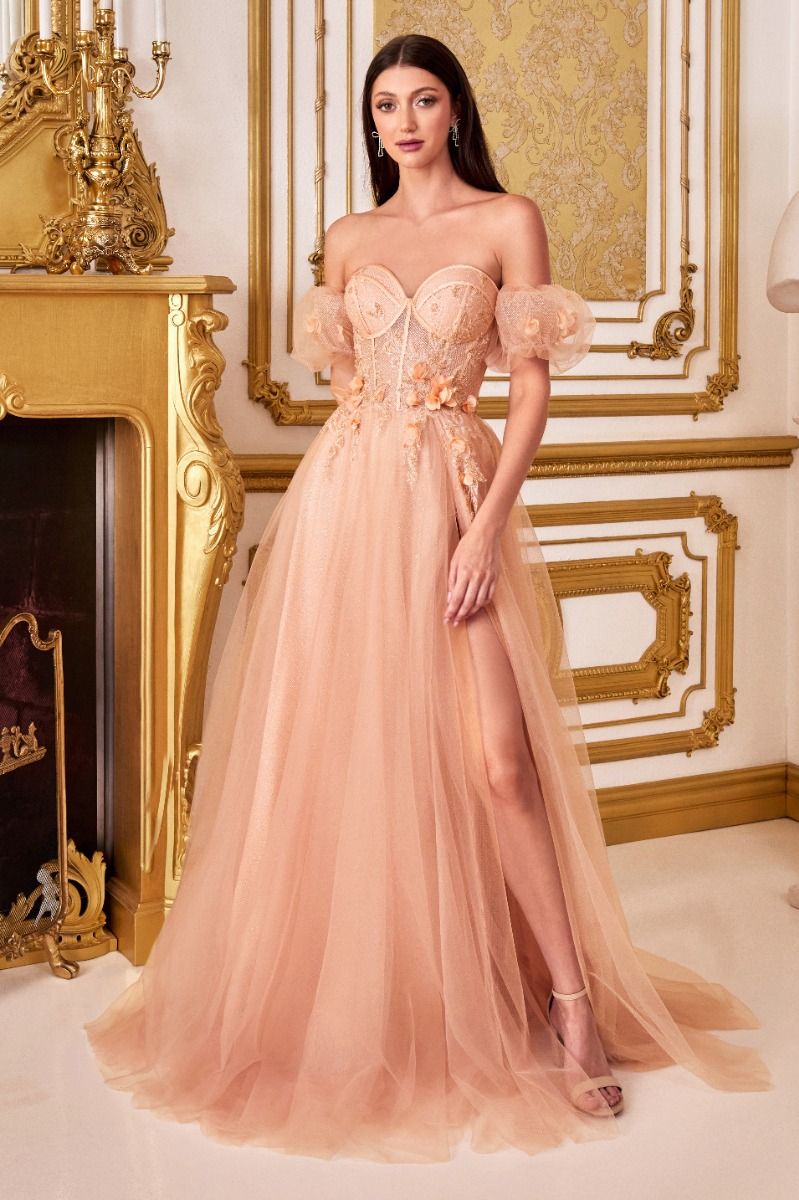 STRAPLESS FLORAL BALL GOWN-CB080*