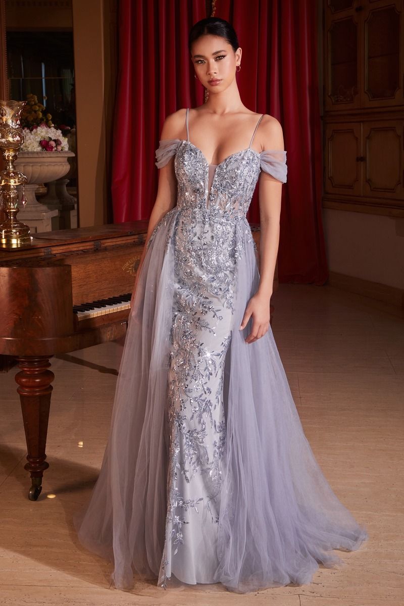 EMBELLISHED OFF THE SHOULDER FITTED GOWN- SF009