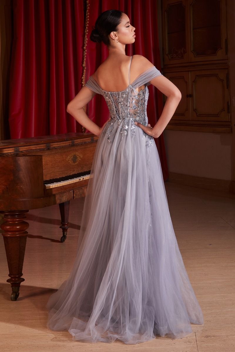 EMBELLISHED OFF THE SHOULDER FITTED GOWN- SF009