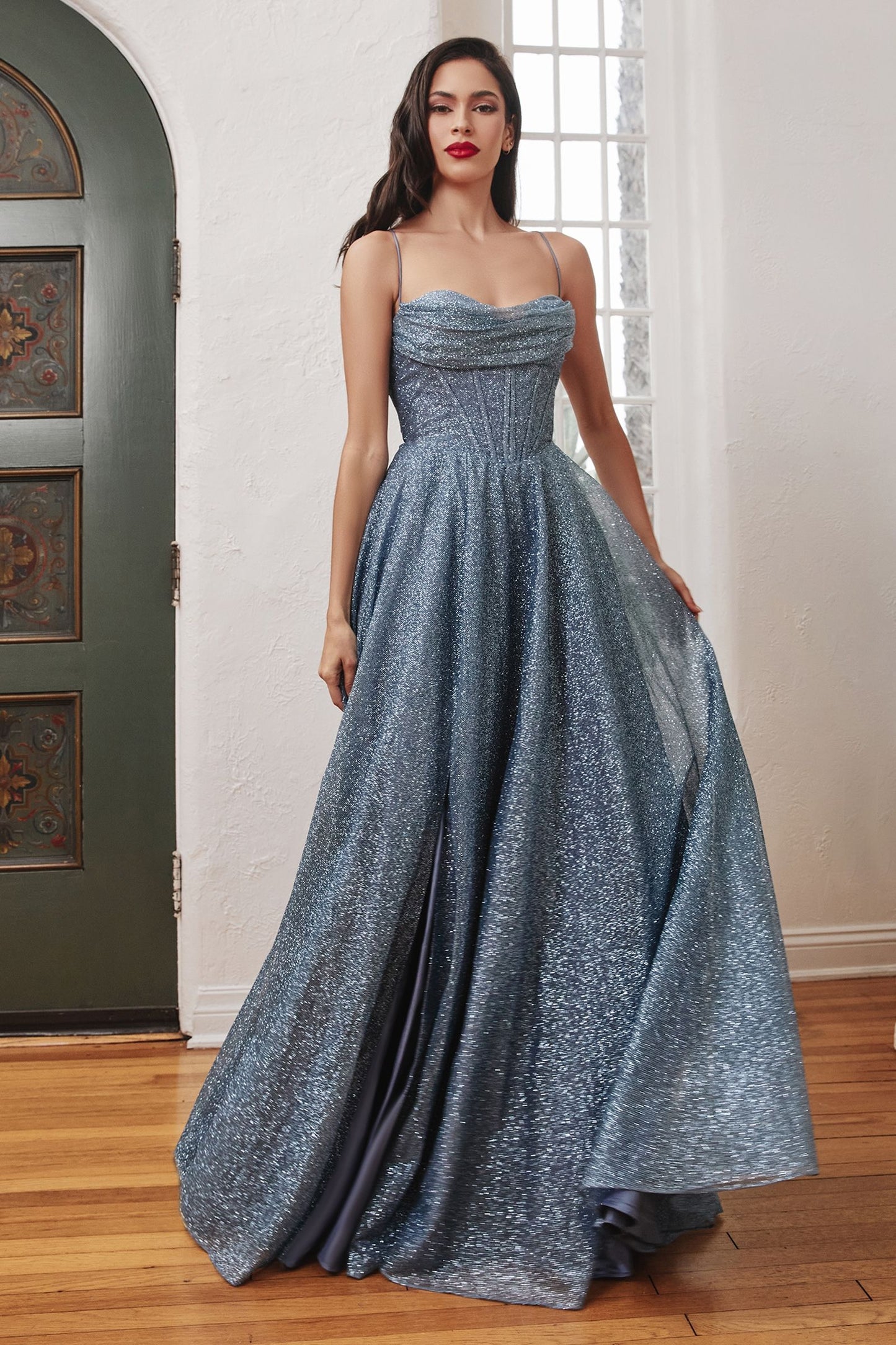 LACE UP CORSET GLITTER BALL GOWN- CD252