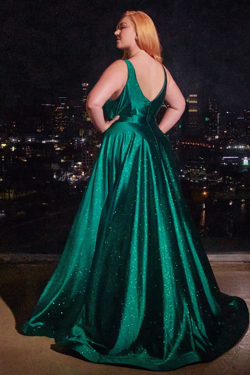 GLITTER SATIN A-LINE GOWN-CC2349 CURVE