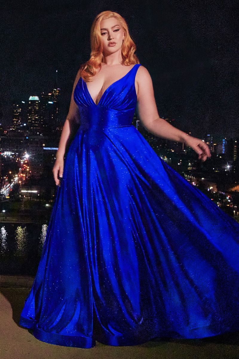 GLITTER SATIN A-LINE GOWN-CC2349 CURVE