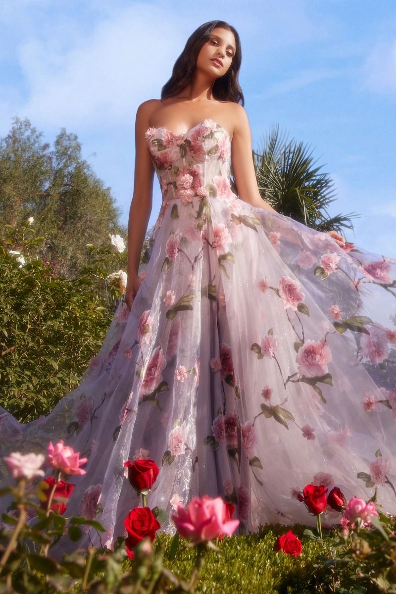 Rose print store prom dress