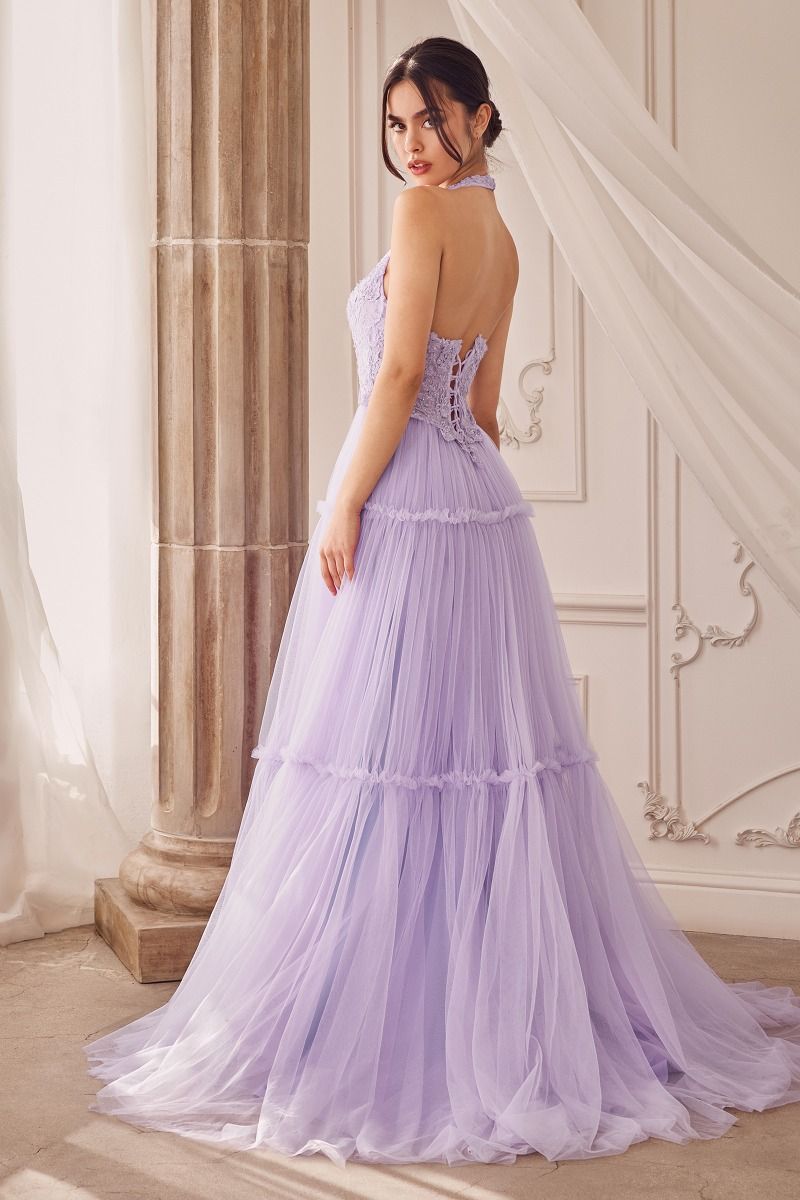 GARDEN LACE HALTER GOWN WITH TIER SKIRT- A1206