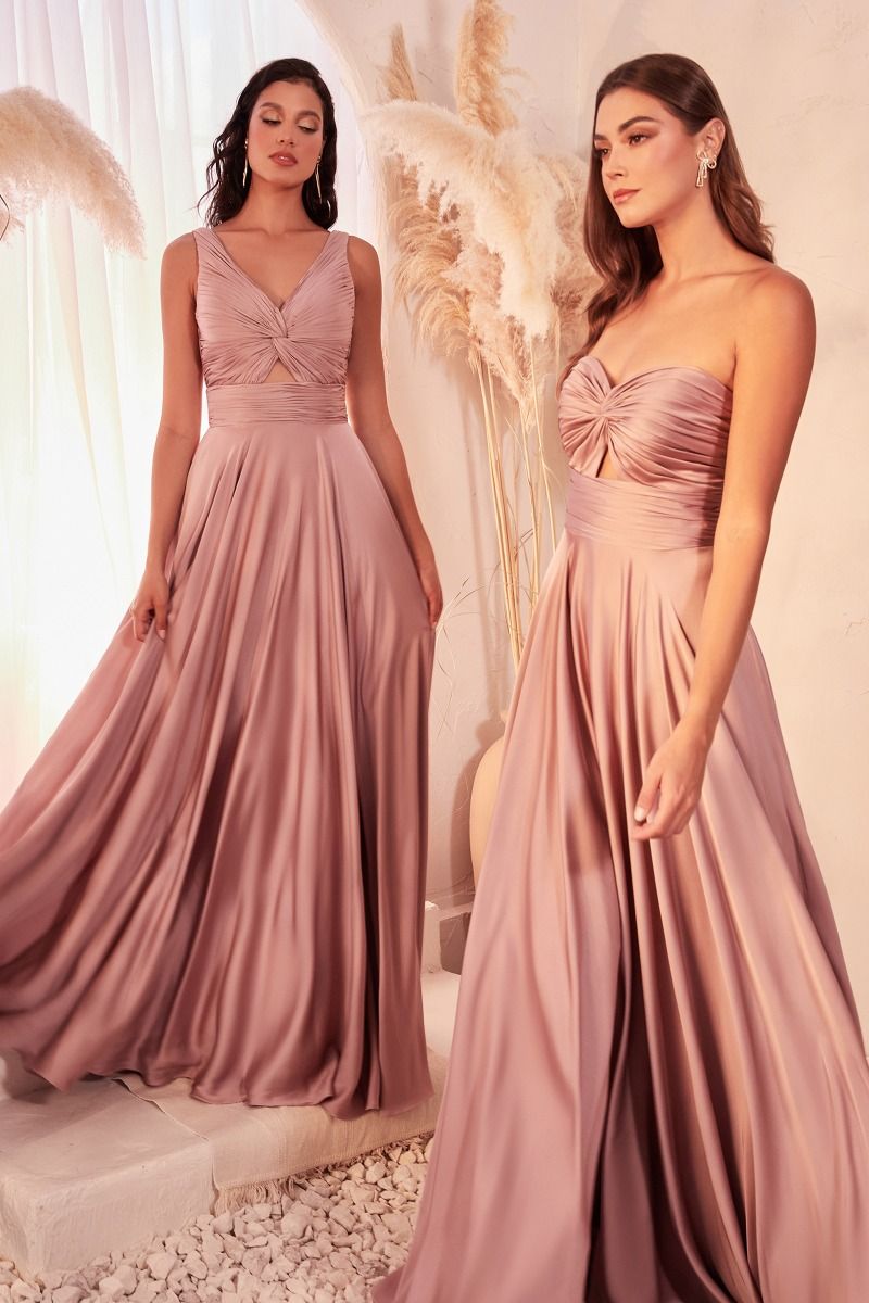 SATIN STRAPLESS KEYHOLE A-LINE DRESS-7496