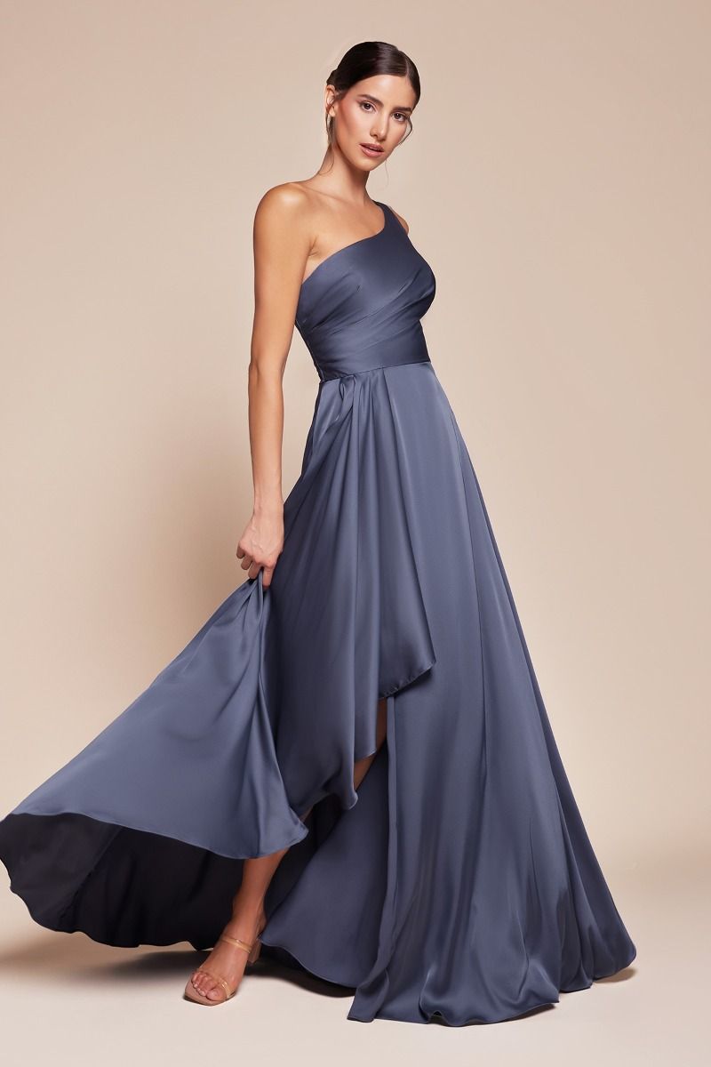 ONE SHOULDER SATIN A-LINE DRESS- 7450