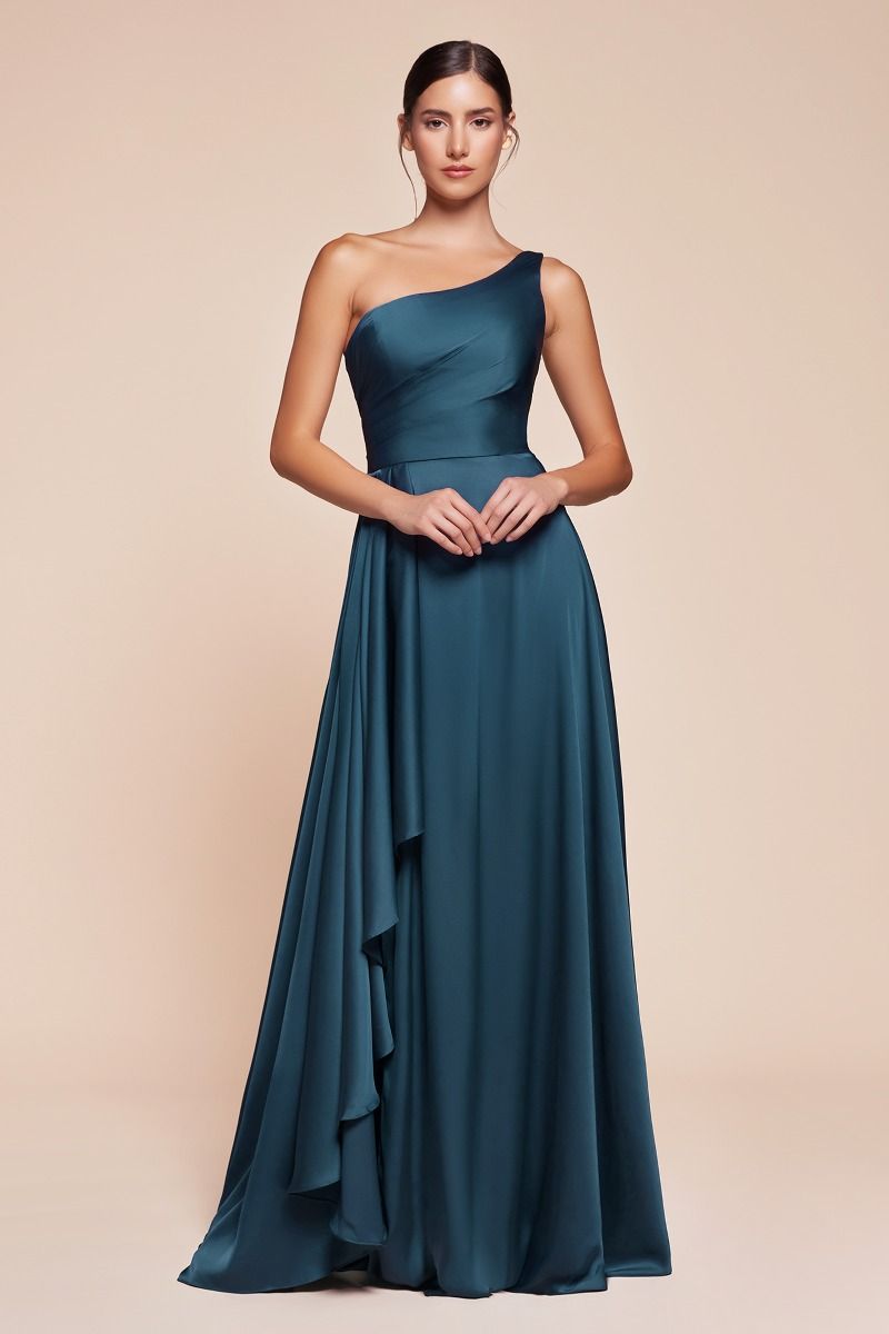 ONE SHOULDER SATIN A-LINE DRESS- 7450