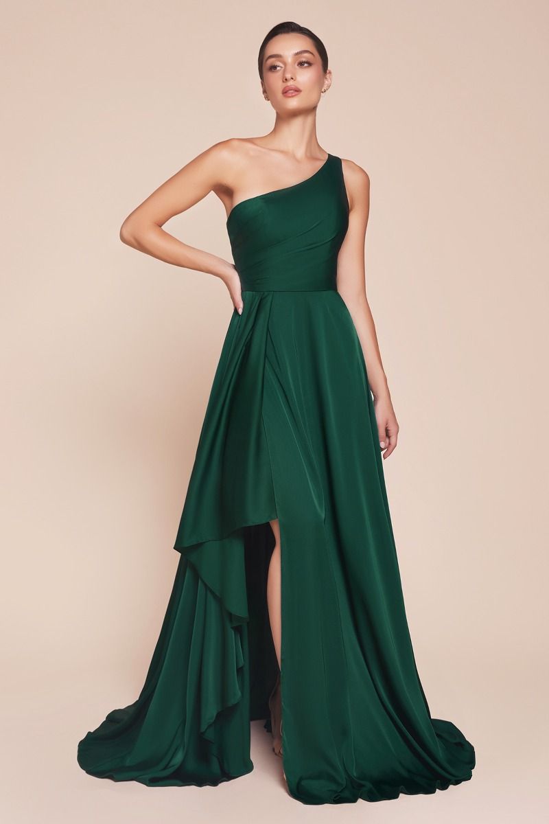ONE SHOULDER SATIN A-LINE DRESS- 7450