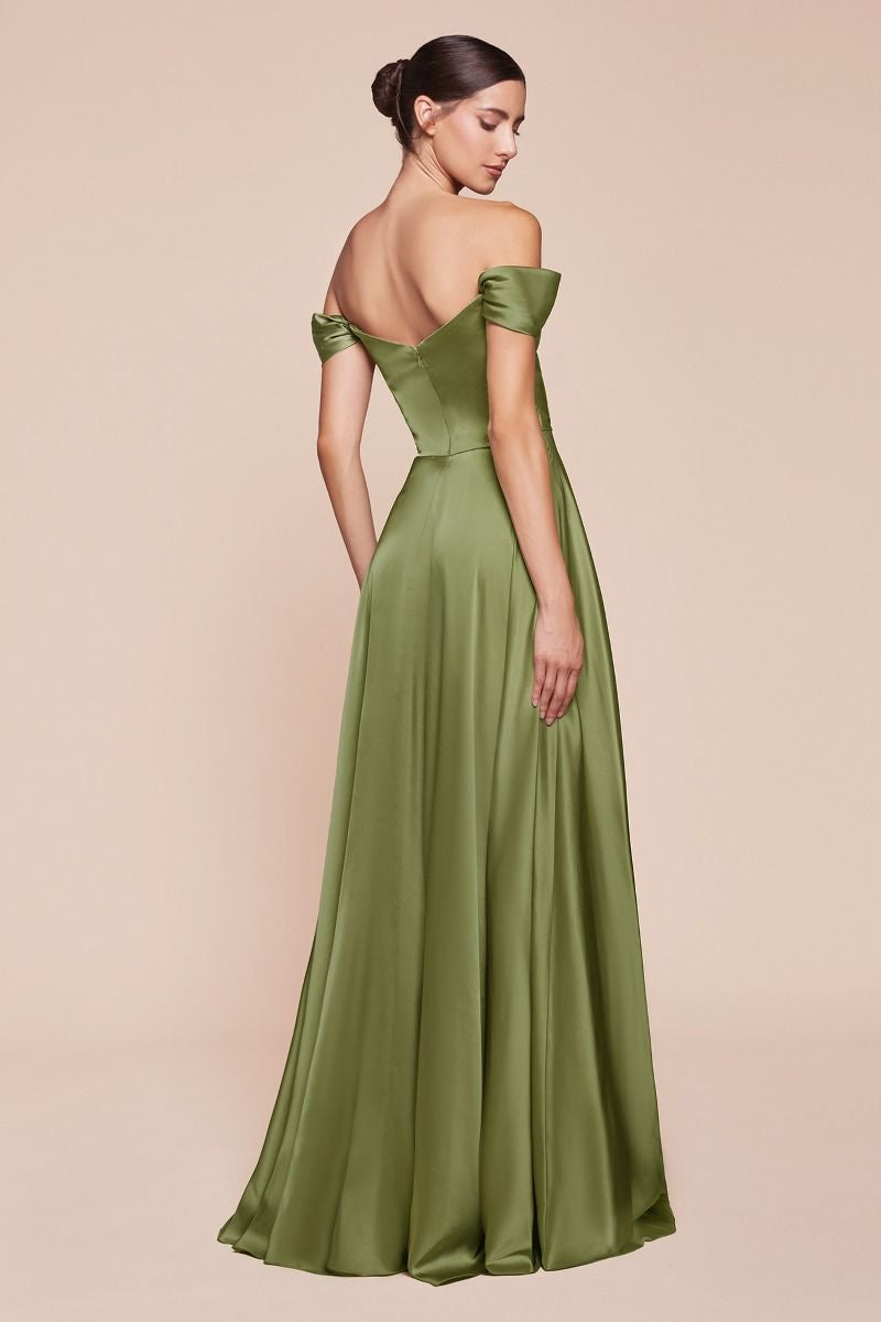 A- LINE SATIN OFF THE SHOULDER DRESS -7493