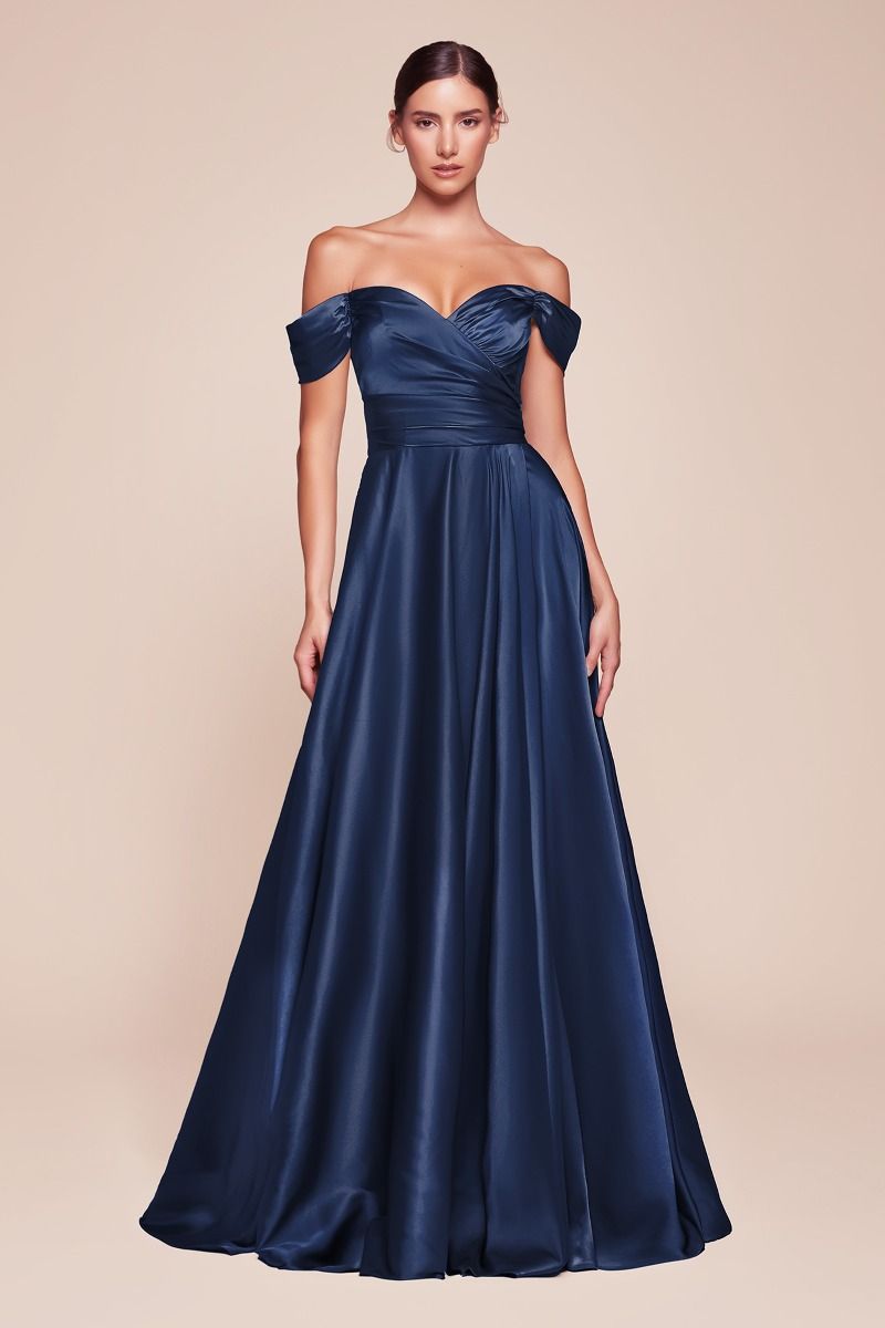A- LINE SATIN OFF THE SHOULDER DRESS -7493