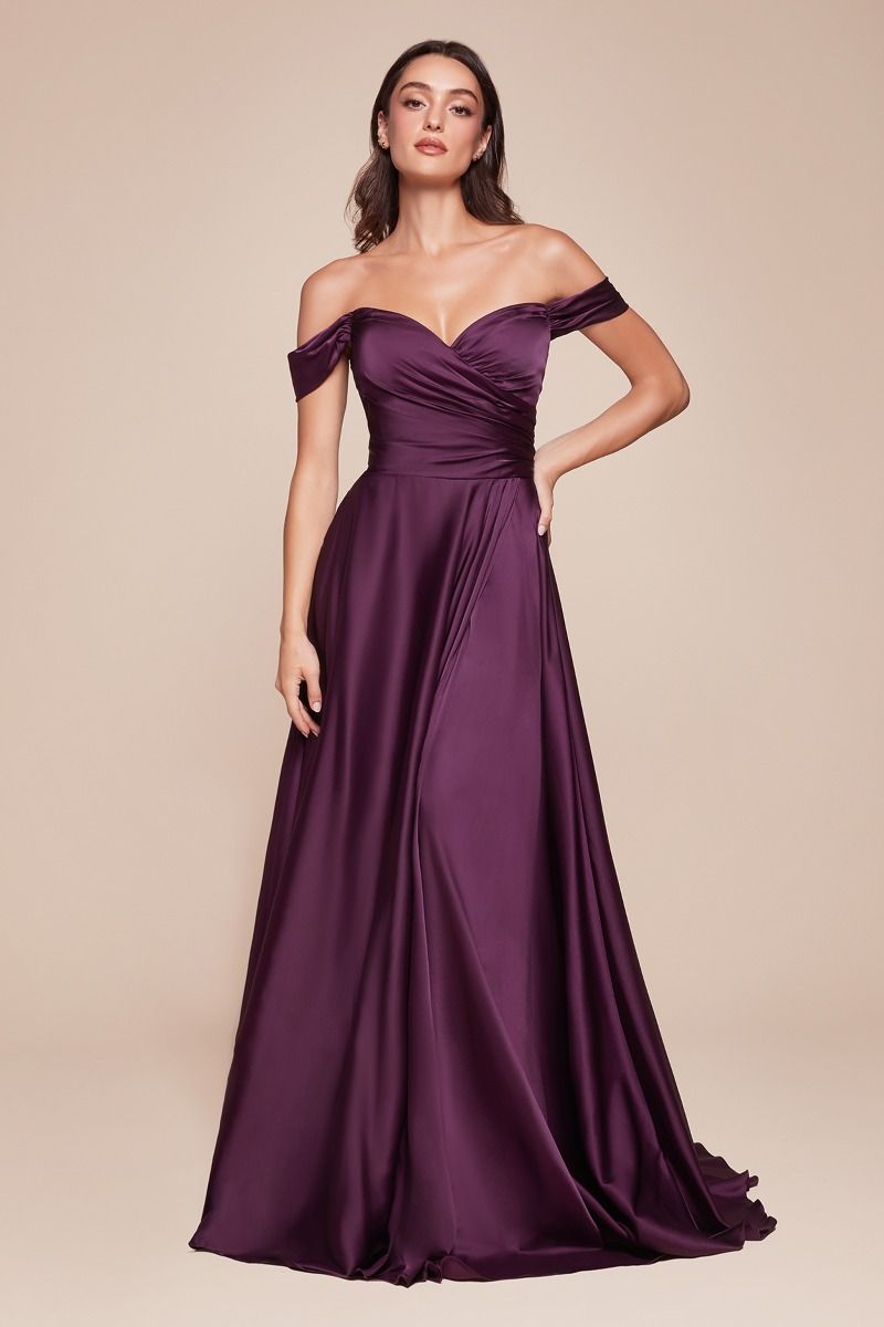 A- LINE SATIN OFF THE SHOULDER DRESS -7493