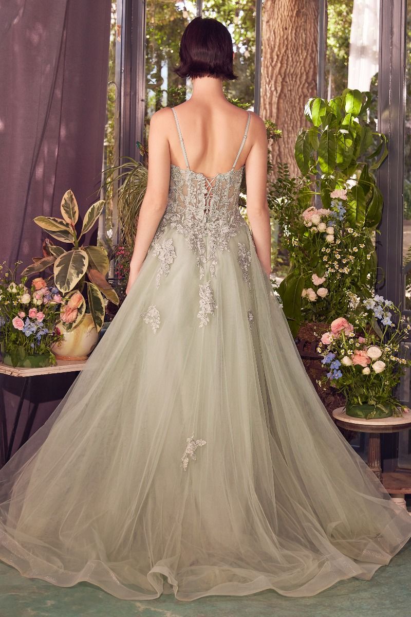 LACE APPLIQUED A-LINE LAYERED TULLE GOWN- A1417