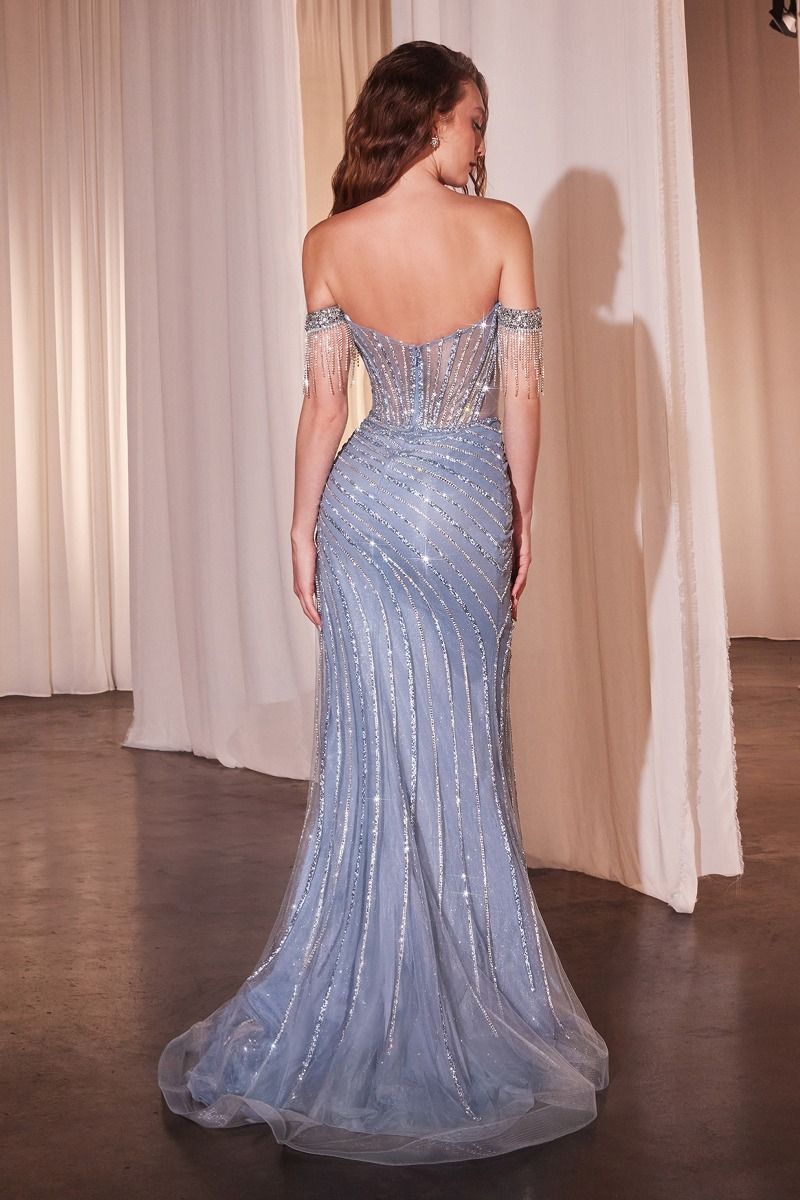 FULLY EMBELLISHED OFF THE SHOULDER EVENING GOWN - CD848