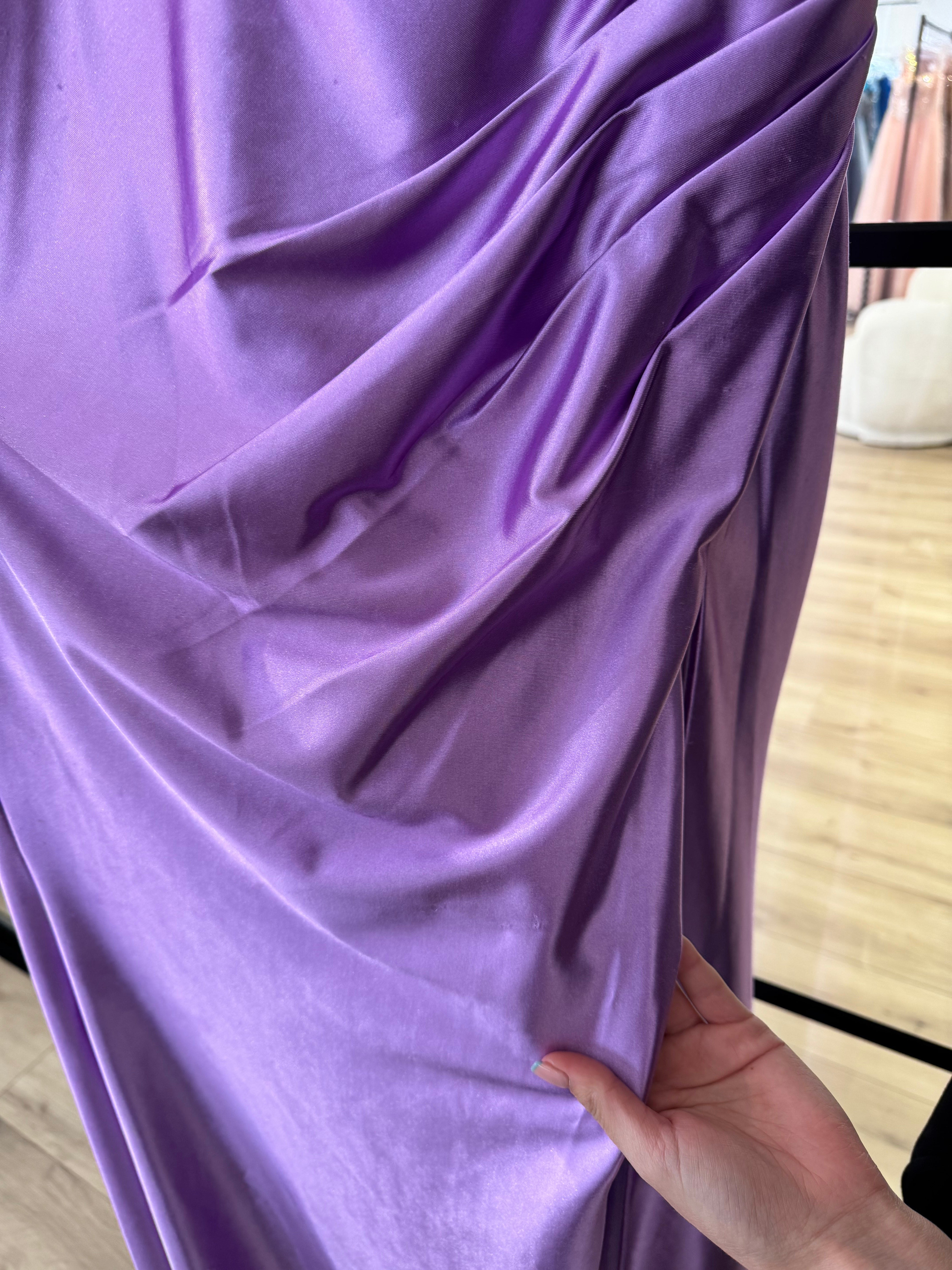 LAVENDER SATIN COWL NECK GOWN- CH172 (SHOWROOM SALE)