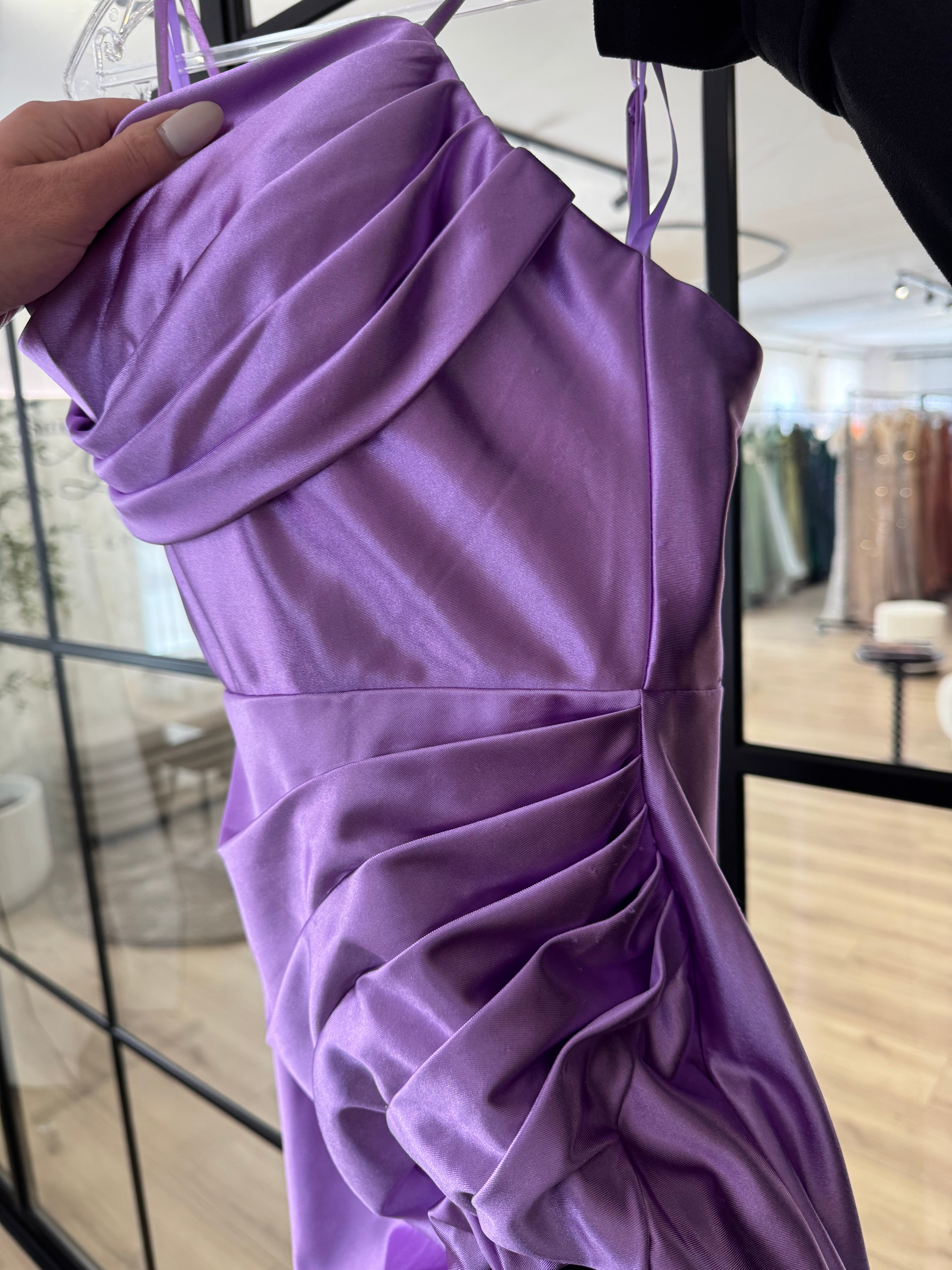 LAVENDER SATIN COWL NECK GOWN- CH172 (SHOWROOM SALE)