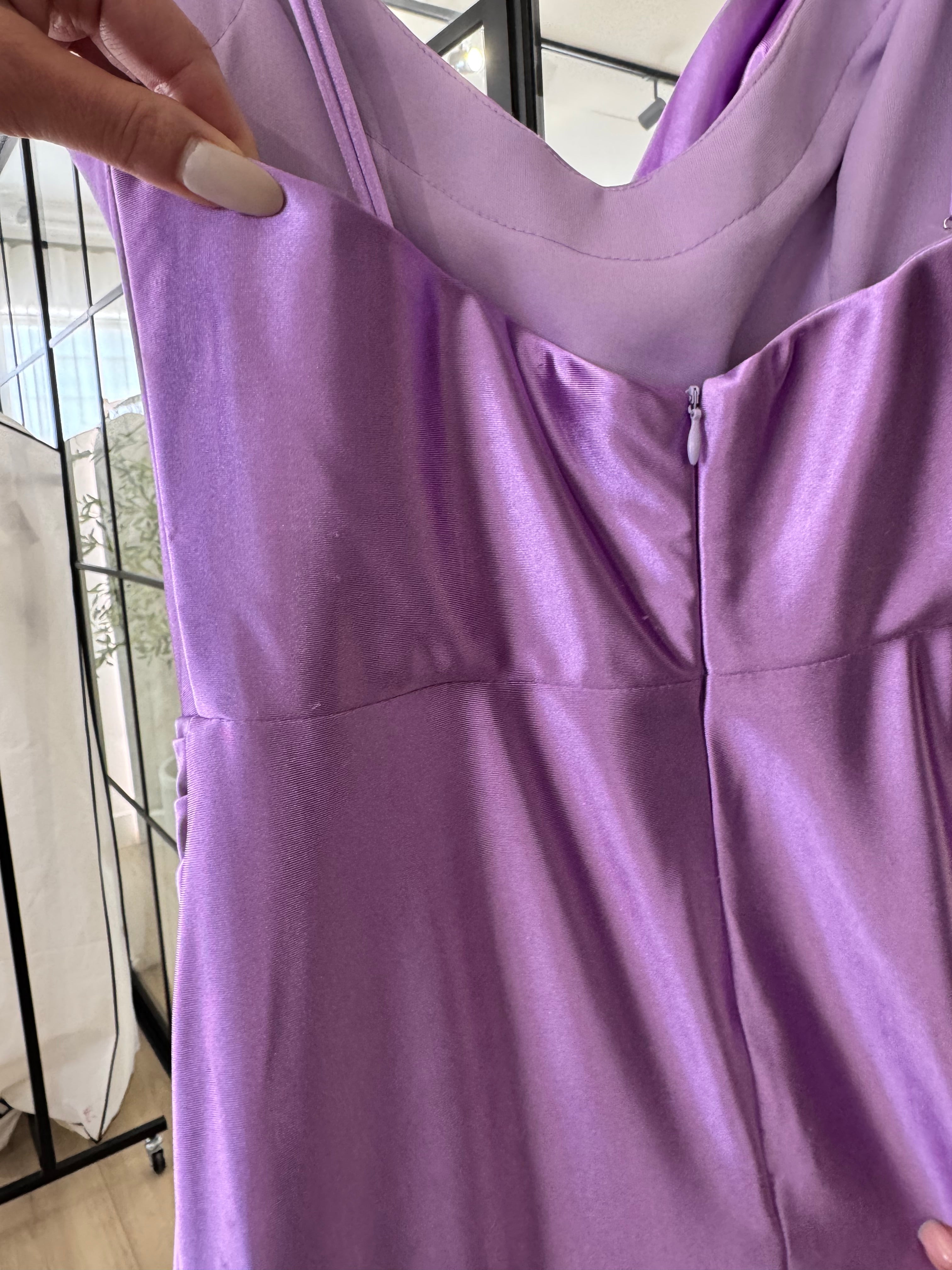 LAVENDER SATIN COWL NECK GOWN- CH172 (SHOWROOM SALE)