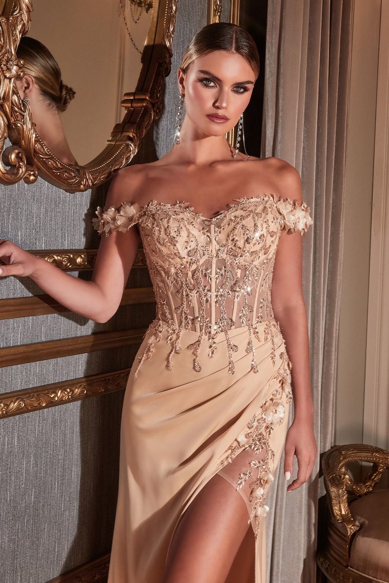 FLORAL OFF THE SHOULDER GOWN- CD0186*