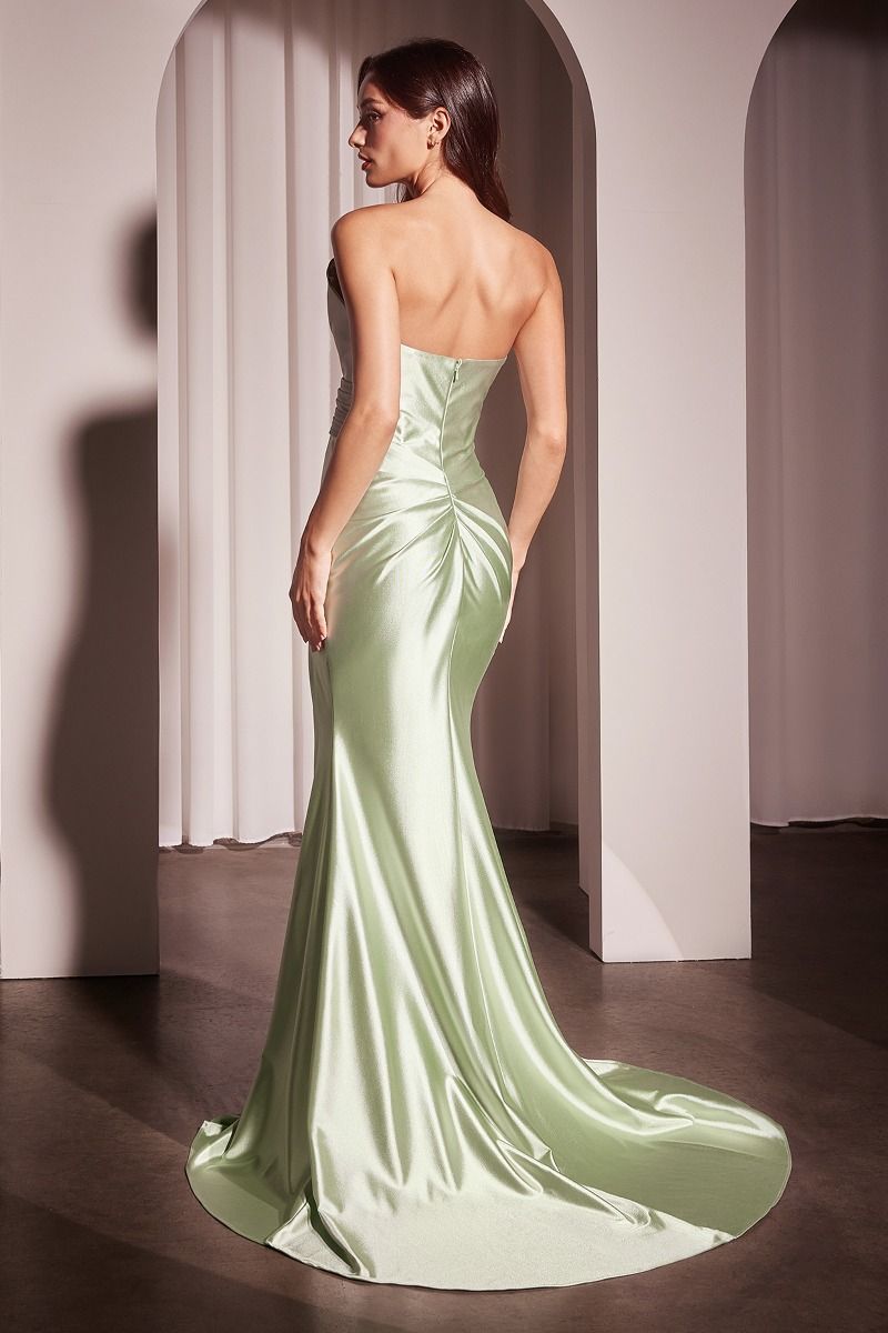 PLEATED STRAPLESS FITTED SATIN GOWN- KV1118