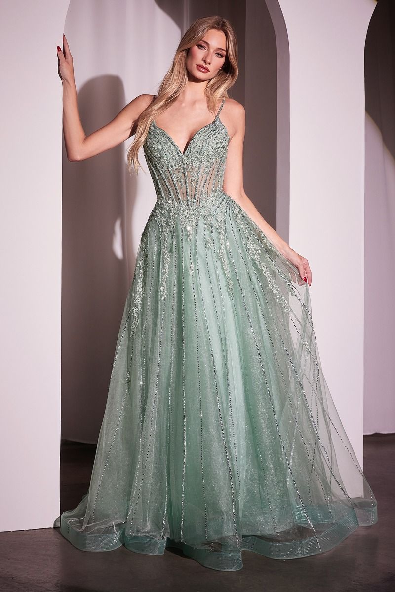 CRYSTAL EMBELLISHED A-LINE TULLE DRESS- CD786